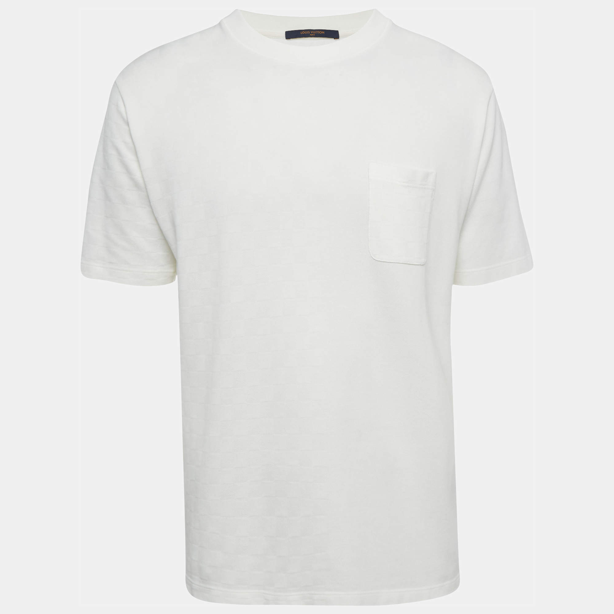 Pre Owned Louis Vuitton White Damier Jersey Crewneck T-Shirt XL