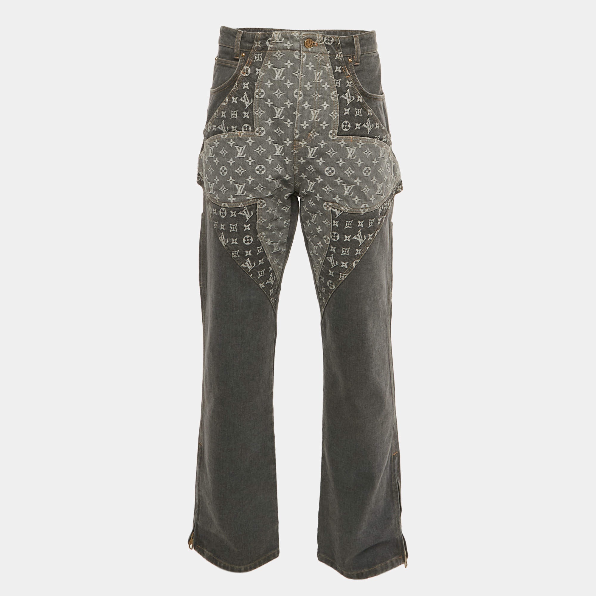 Pre Owned Louis Vuitton x Nigo Monogram Print Denim Jeans L Waist 34"