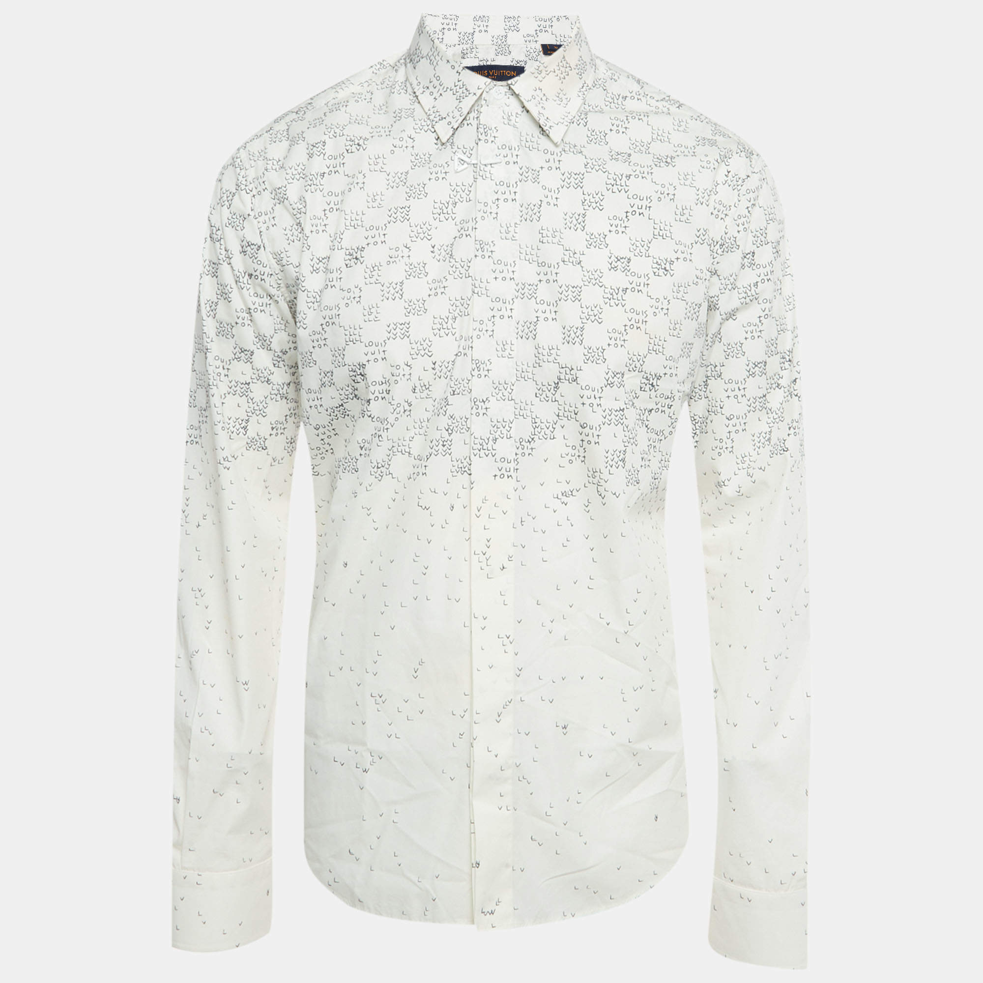 Pre Owned Louis Vuitton White Damier Cotton Long Sleeve Shirt XL