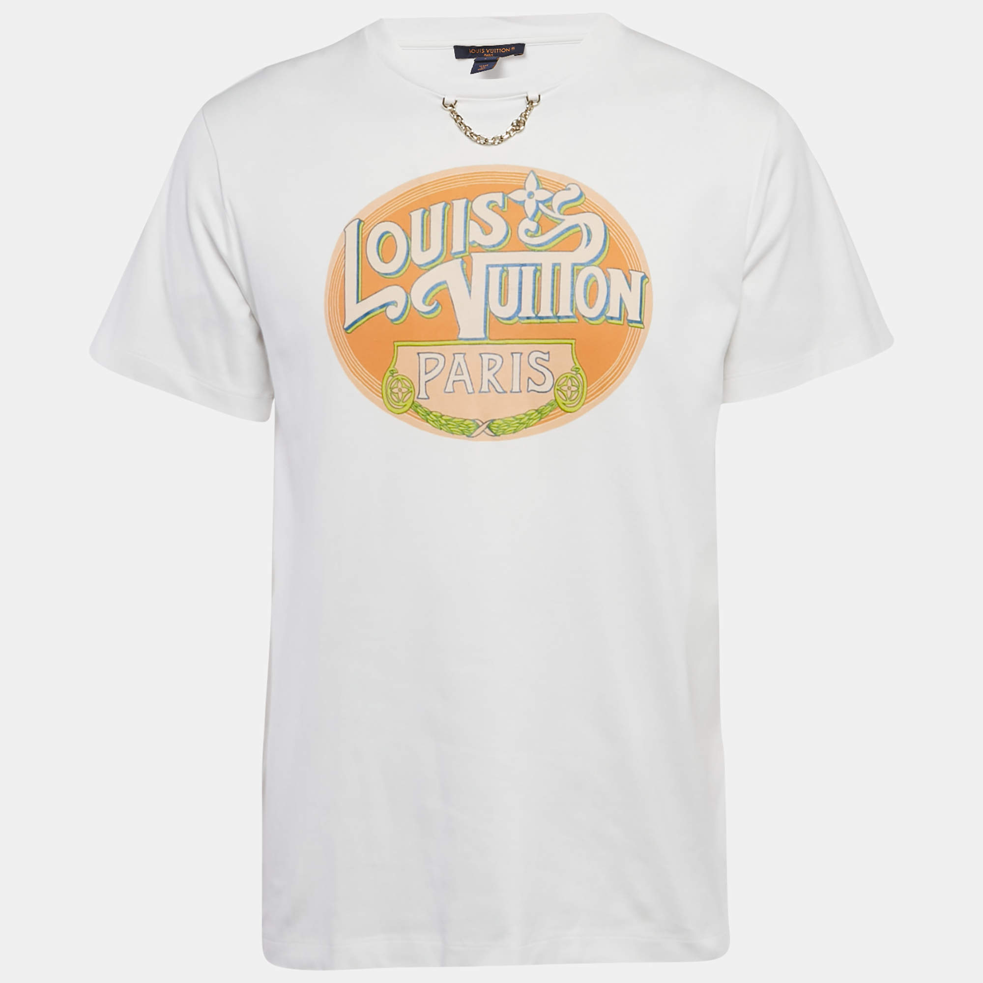 مملوكة مسبقًا Louis Vuitton White Printed Jersey Crewneck T-Shirt L