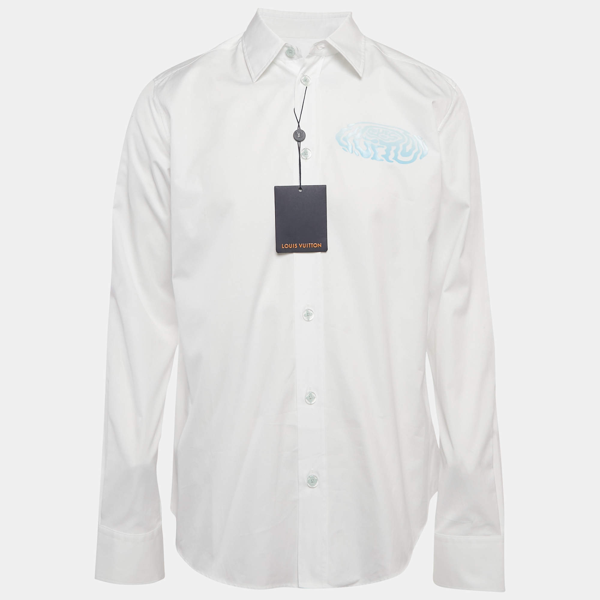 Pre Owned Louis Vuitton White Gradient Logo Cotton Long Sleeve Shirt L