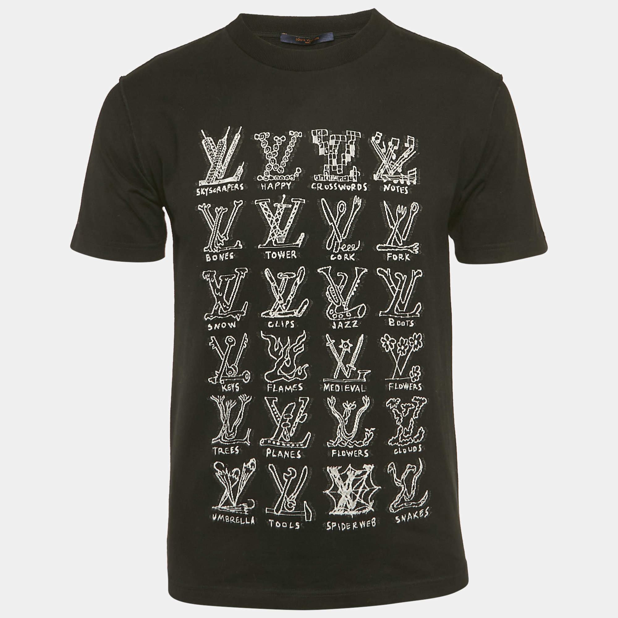 مملوكة مسبقًا Louis Vuitton Black LV Cartoon Intarsia Jersey T-Shirt M