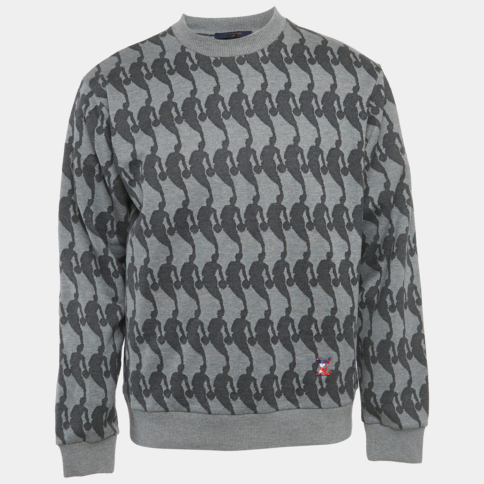 Pre Owned سويتشرت لويس فويتون رمادي مزج صوف بشعار التفاصيل مقاس صغير - سمول