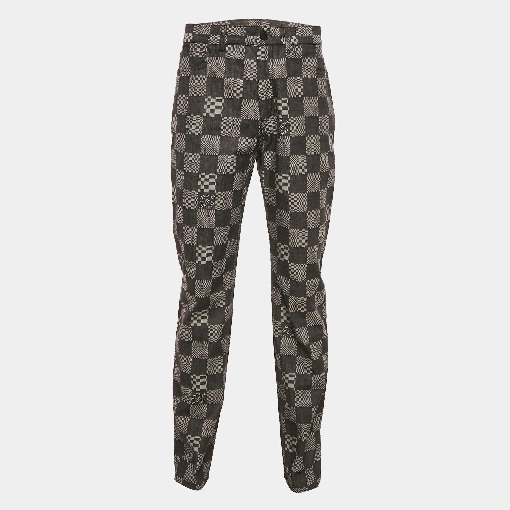 Pre Owned Louis Vuitton Black Damier Denim Jeans L/Waist 34"