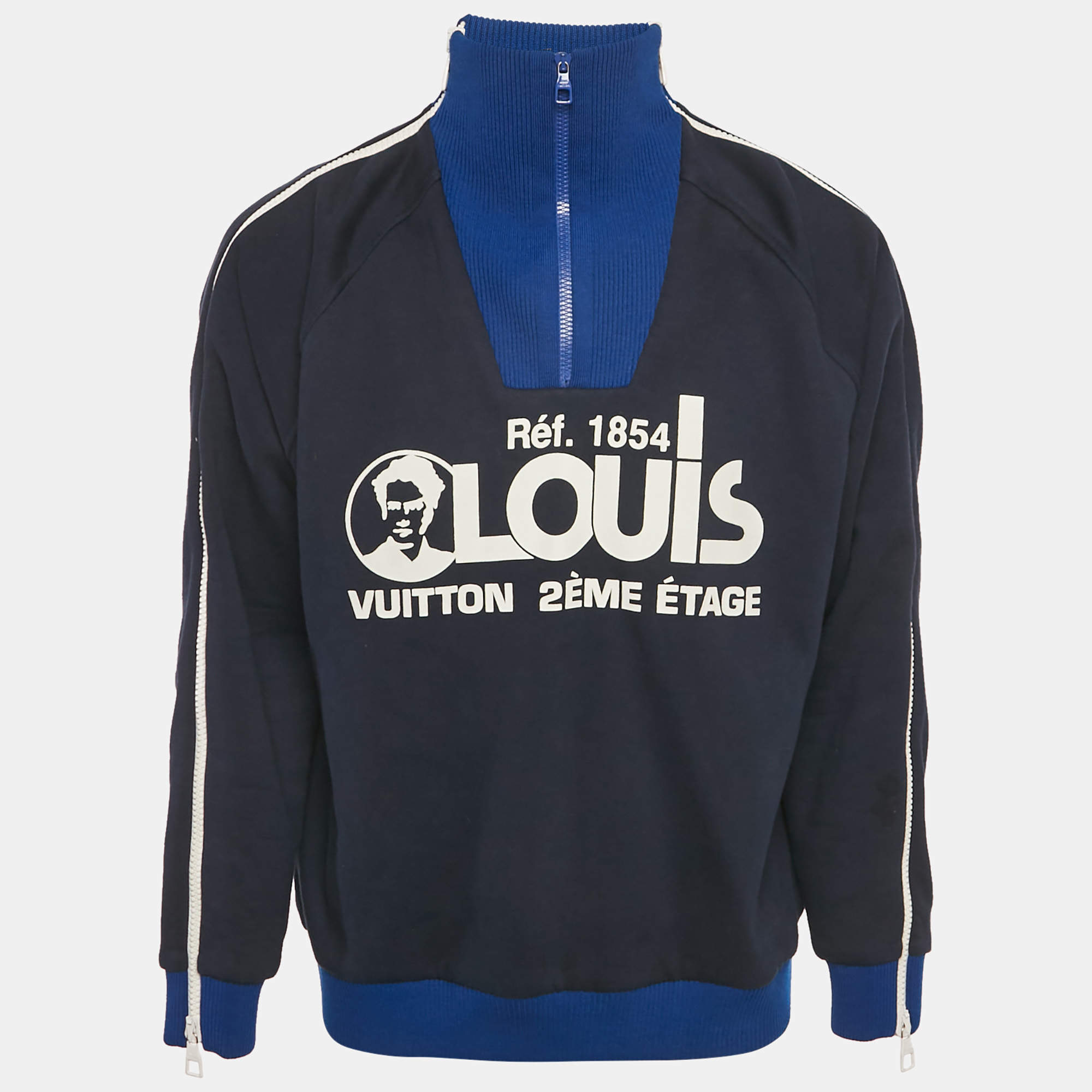 Pre Owned Louis Vuitton Navy Blue Knit Zip Detail Sweatshirt M