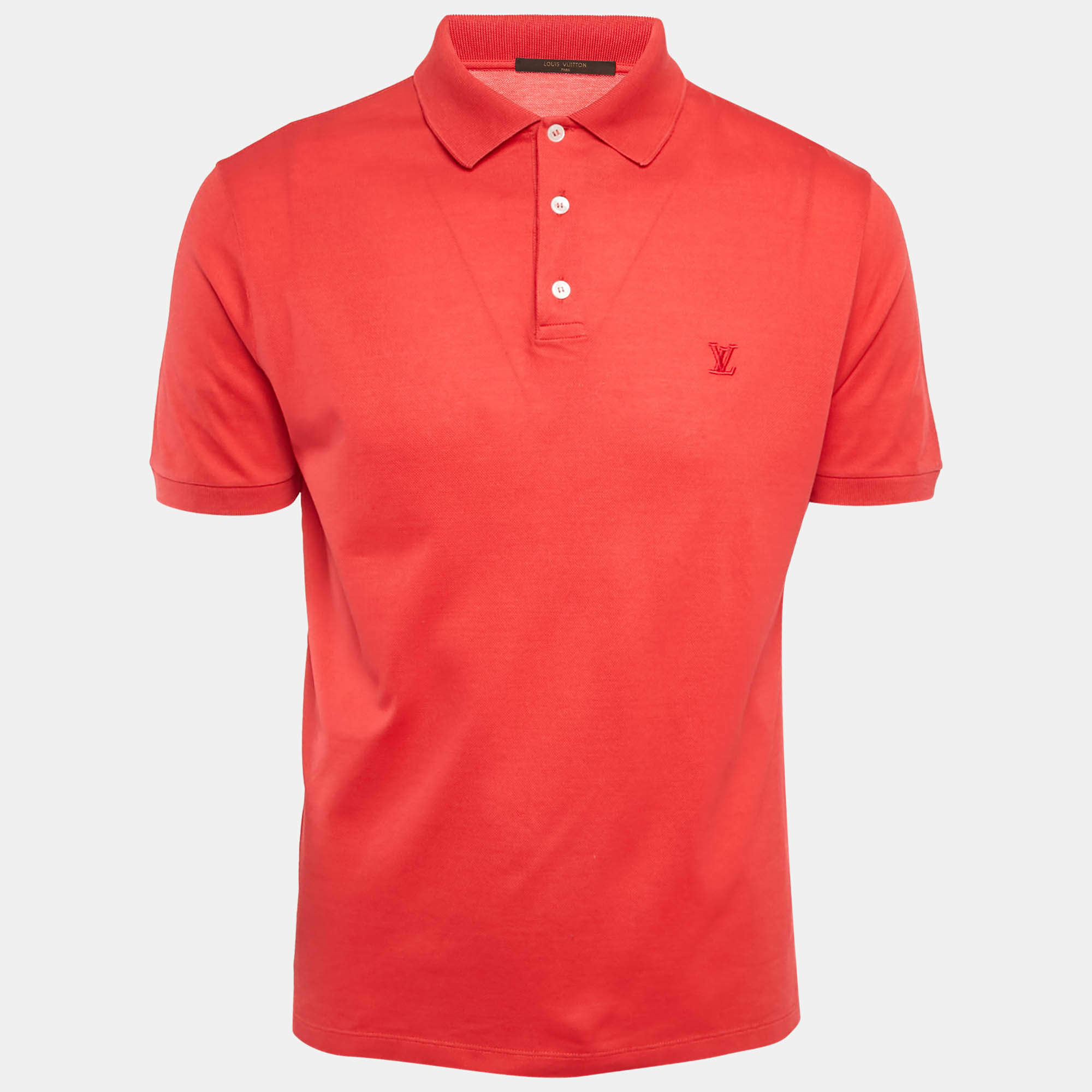 مملوكة مسبقًا Louis Vuitton Red LV Embroidered Pique Polo T-Shirt M