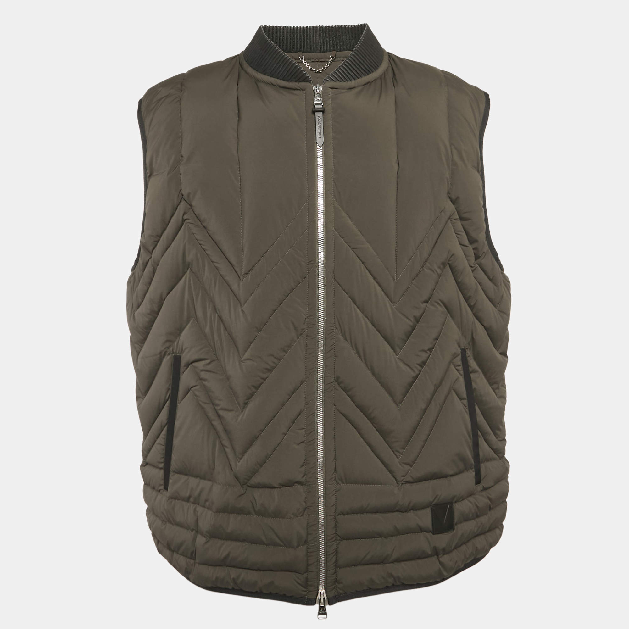 Pre Owned Louis Vuitton Olive Green Leather Trim Nylon Giltet 5XL