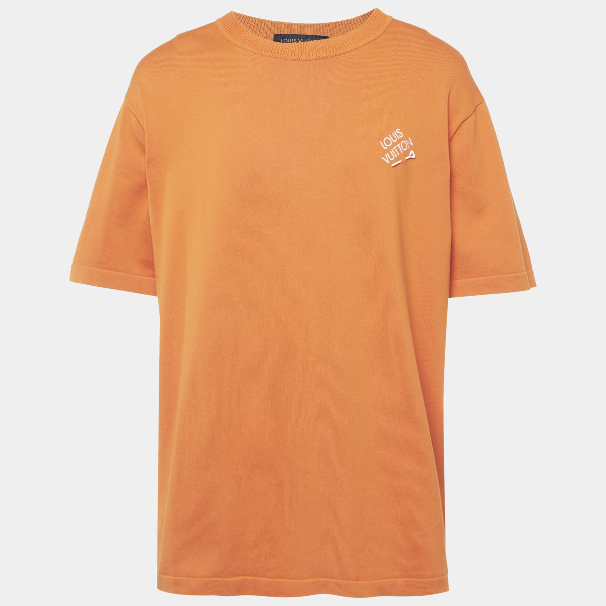 مملوكة مسبقًا Louis Vuitton Orange Signature Detail Cotton Knit T-Shirt 5L
