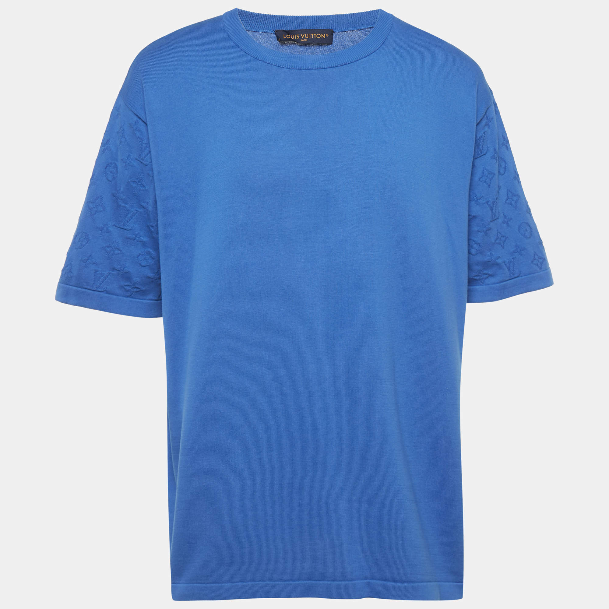 Pre Owned Louis Vuitton Blue Monogram Sleeve Cotton Knit T-Shirt 4L