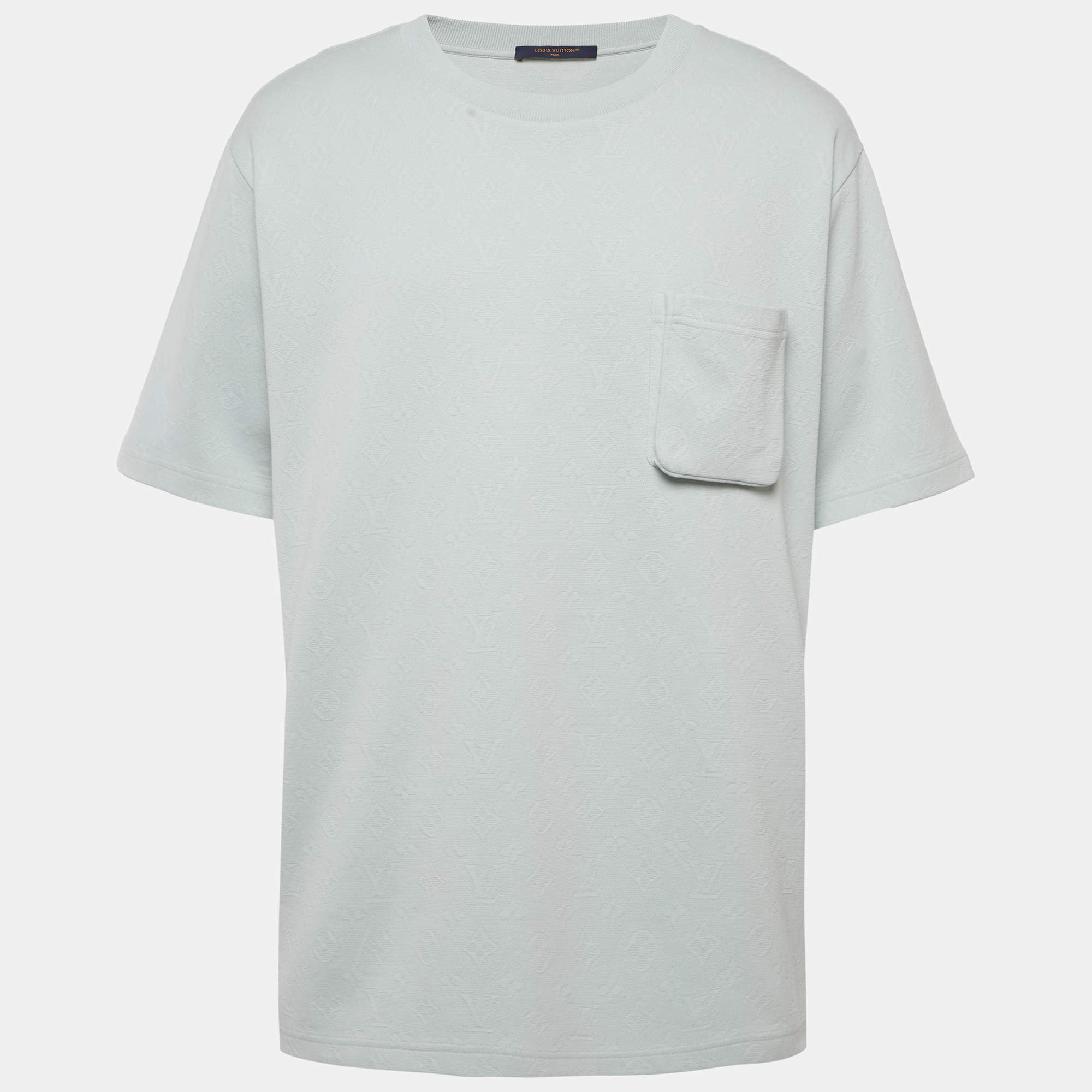 Pre Owned تي شيرت لوي فيتون قطن أزرق مونوجرام بجيب ثلاثي الأبعاد مقاس أربعة كبير - فور لارج