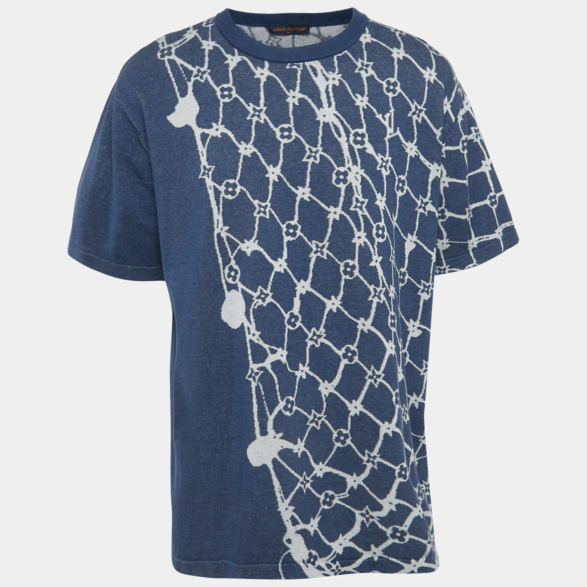Pre Owned Louis Vuitton Blue Monogram Fishnet Cotton T-Shirt 4L