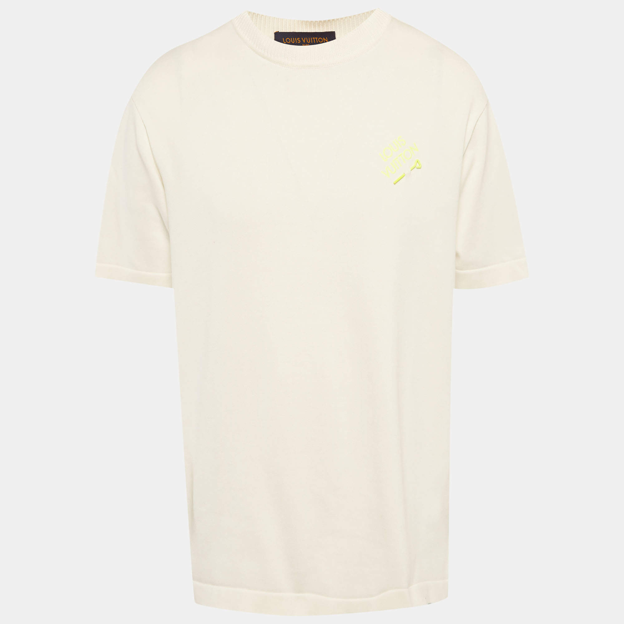 مملوكة مسبقًا تي شيرت لوي فيتون أبيض قطن تريكو مع دبوس توقيع مقاس متوسط - ميديم