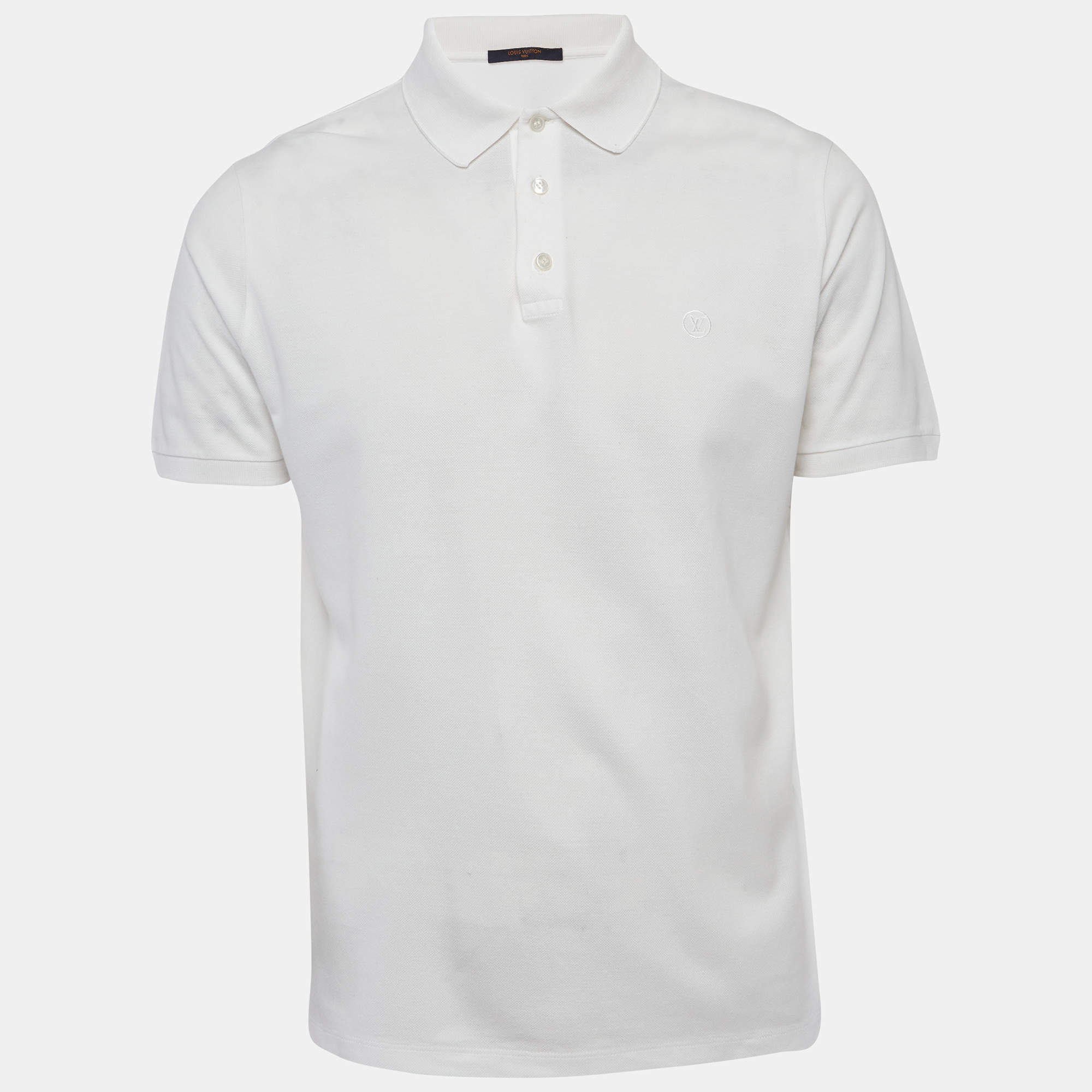 Pre Owned Louis Vuitton White Pique Polo T-Shirt L