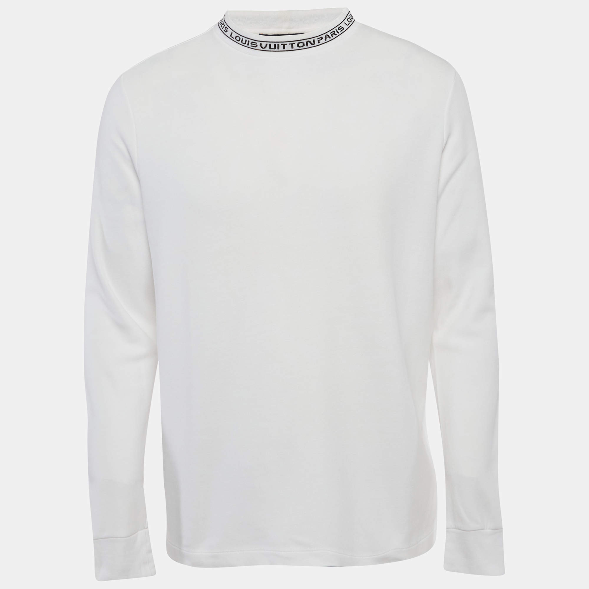 مملوكة مسبقًا Louis Vuitton White Logo Neck Jersey Long Sleeve T-Shirt L