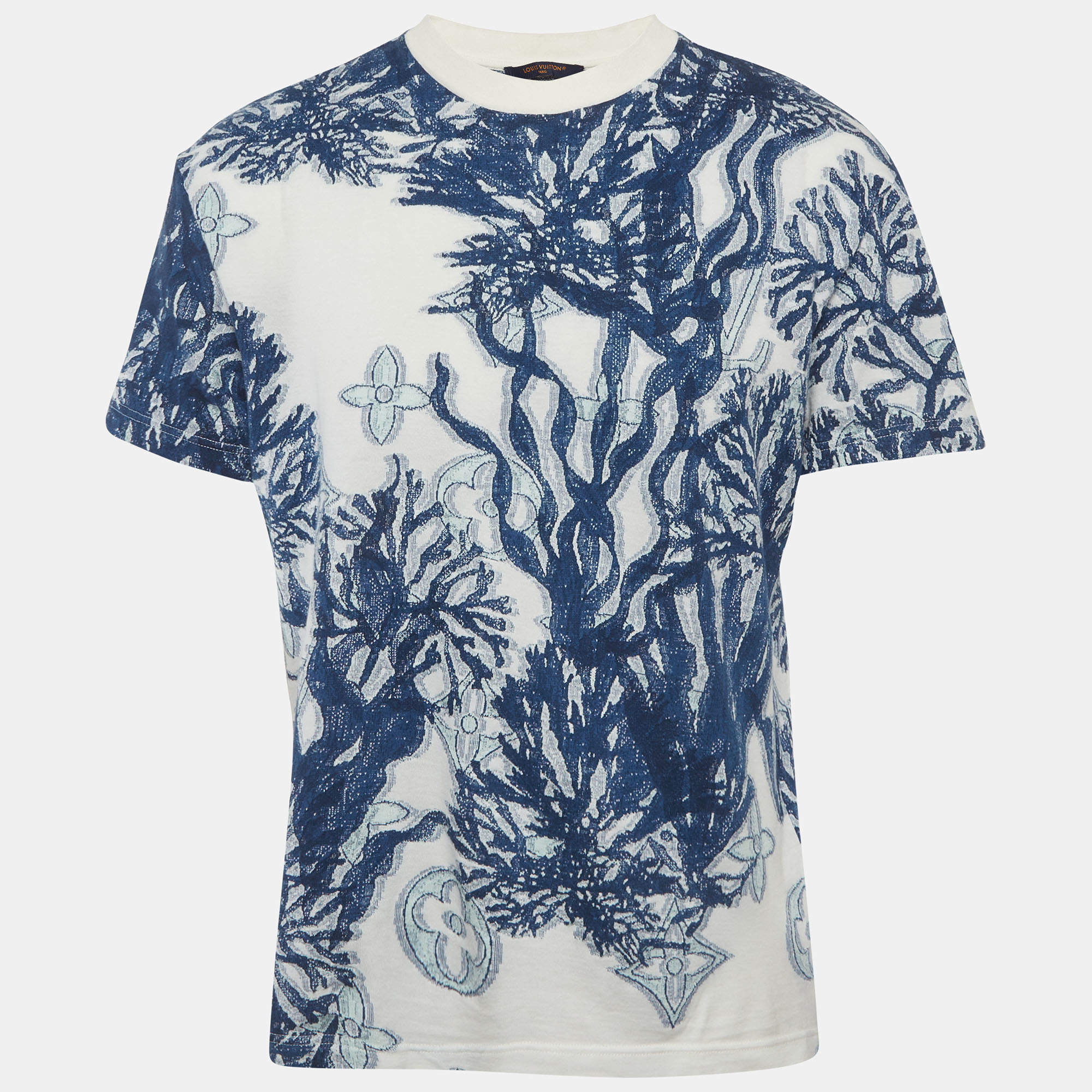 Pre Owned Louis Vuitton Blue Jacquard Jersey Crewneck T-Shirt M