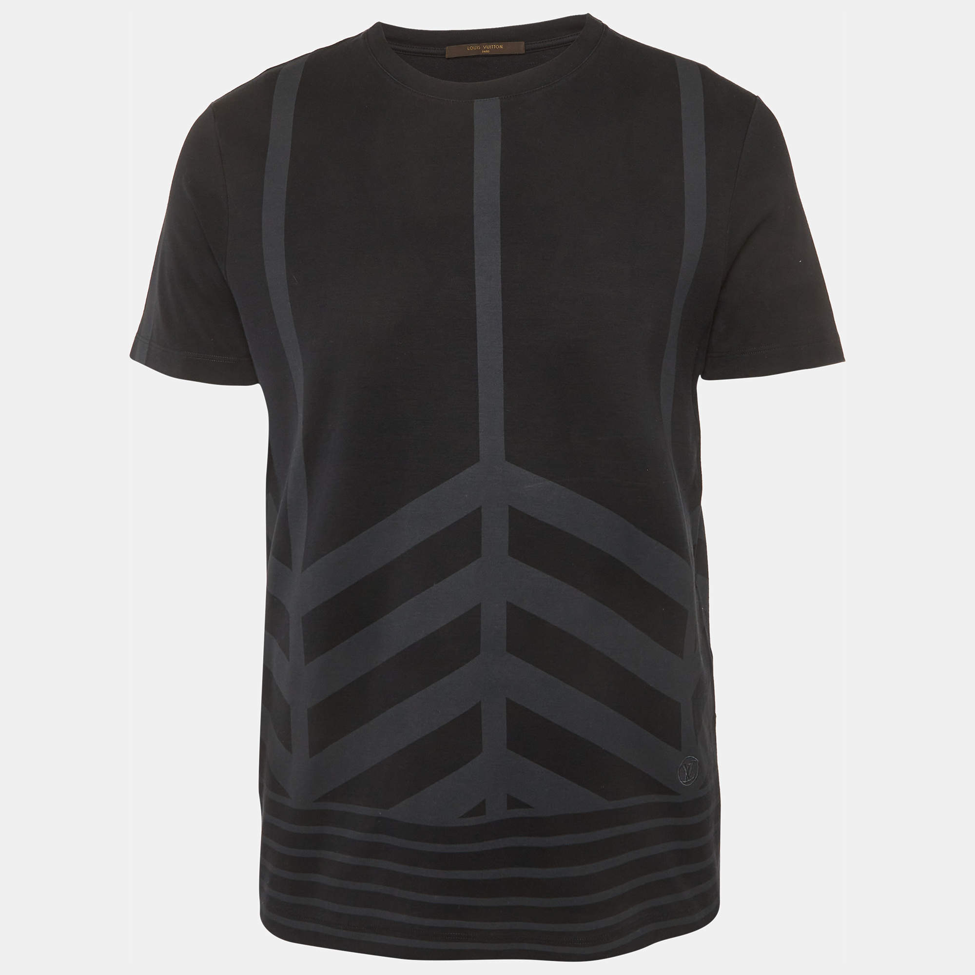Pre Owned Louis Vuitton Black Check Jersey T-Shirt M