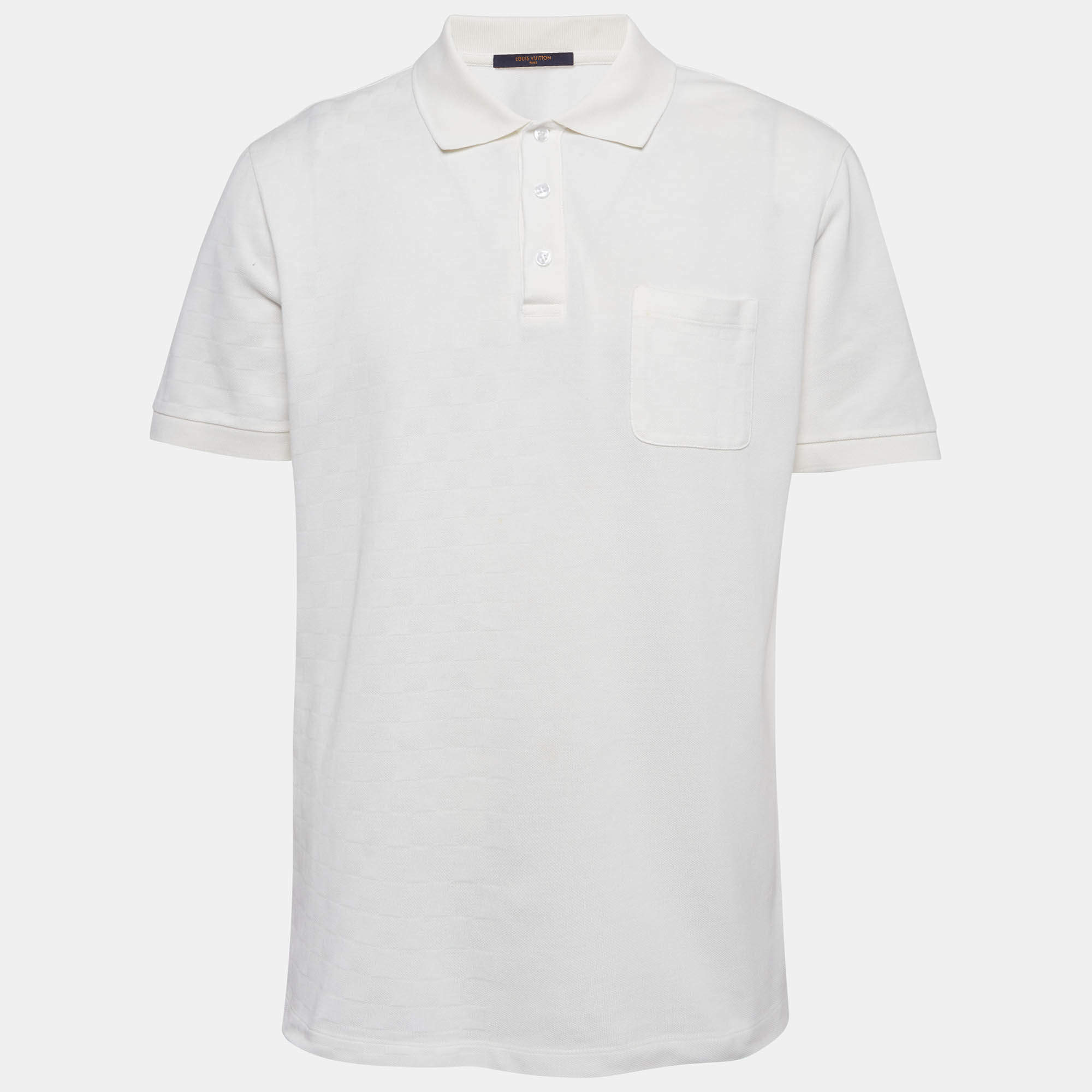 Pre Owned تي شيرت بولو لوي فيتون قطن أبيض مقاس كبير جداً (إكسترا لارج)