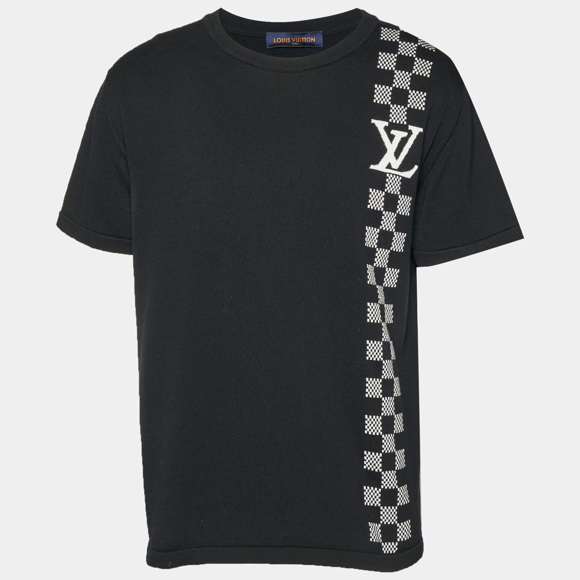 مملوكة مسبقًا Louis Vuitton Black Damier Stripe Jersey Crew Neck T-Shirt XXL