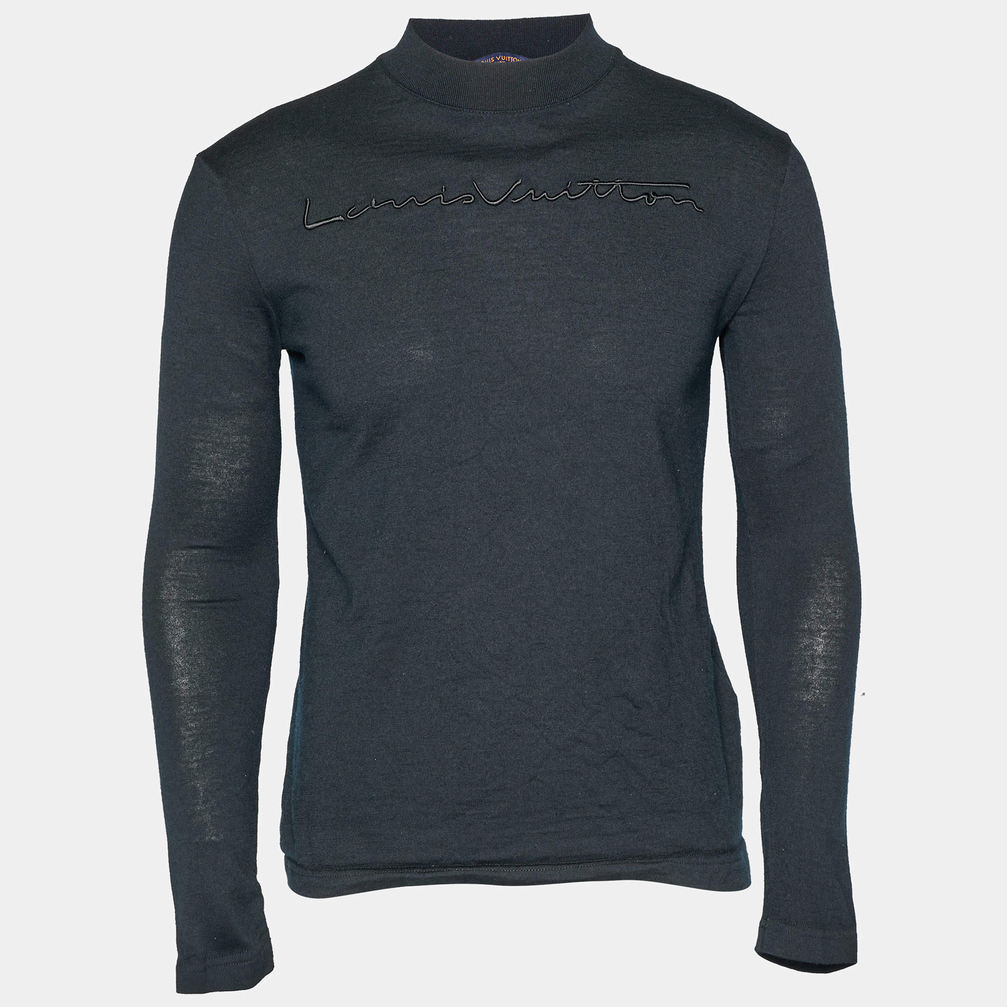 مملوكة مسبقًا Louis Vuitton Black Knit Embroidered Logo Sweater S