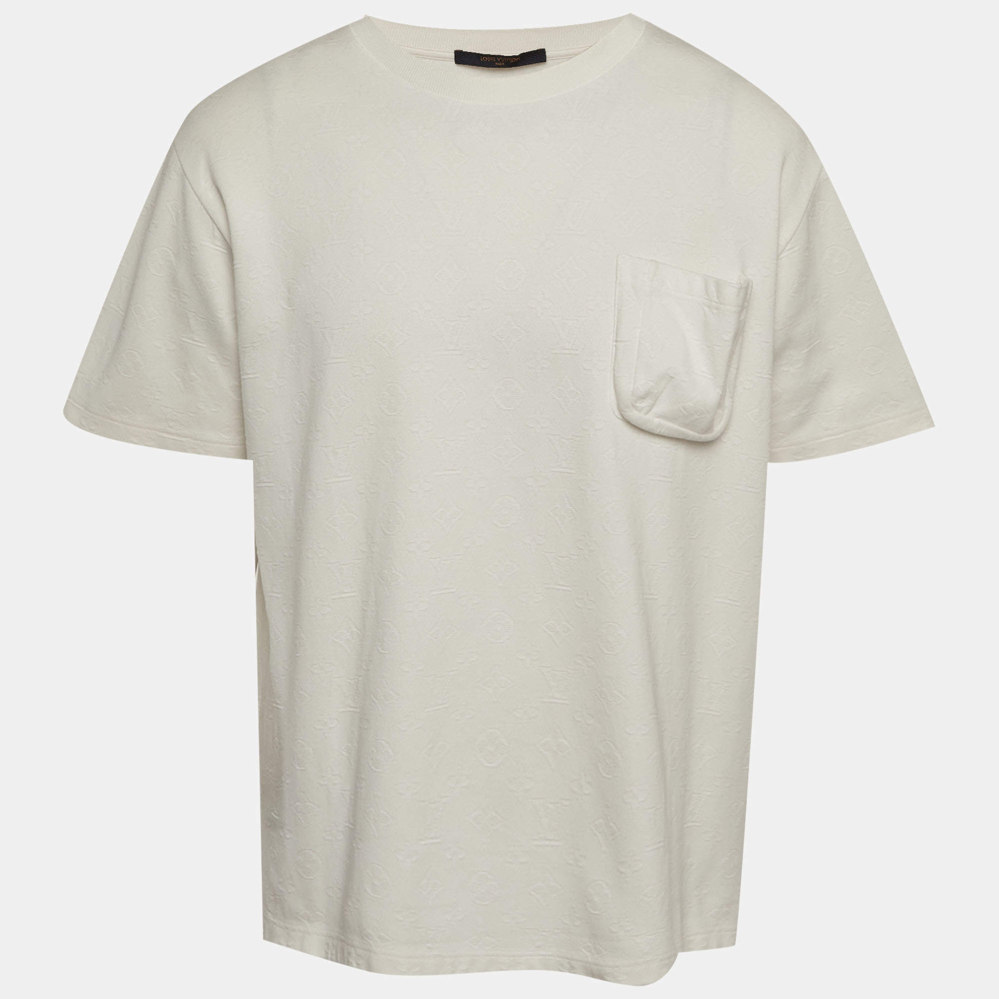 Pre Owned تي شيرت لوي فيتون منقوشة LV قطن جيرسي أبيض مقاس ضخم - إكس إكس لارج