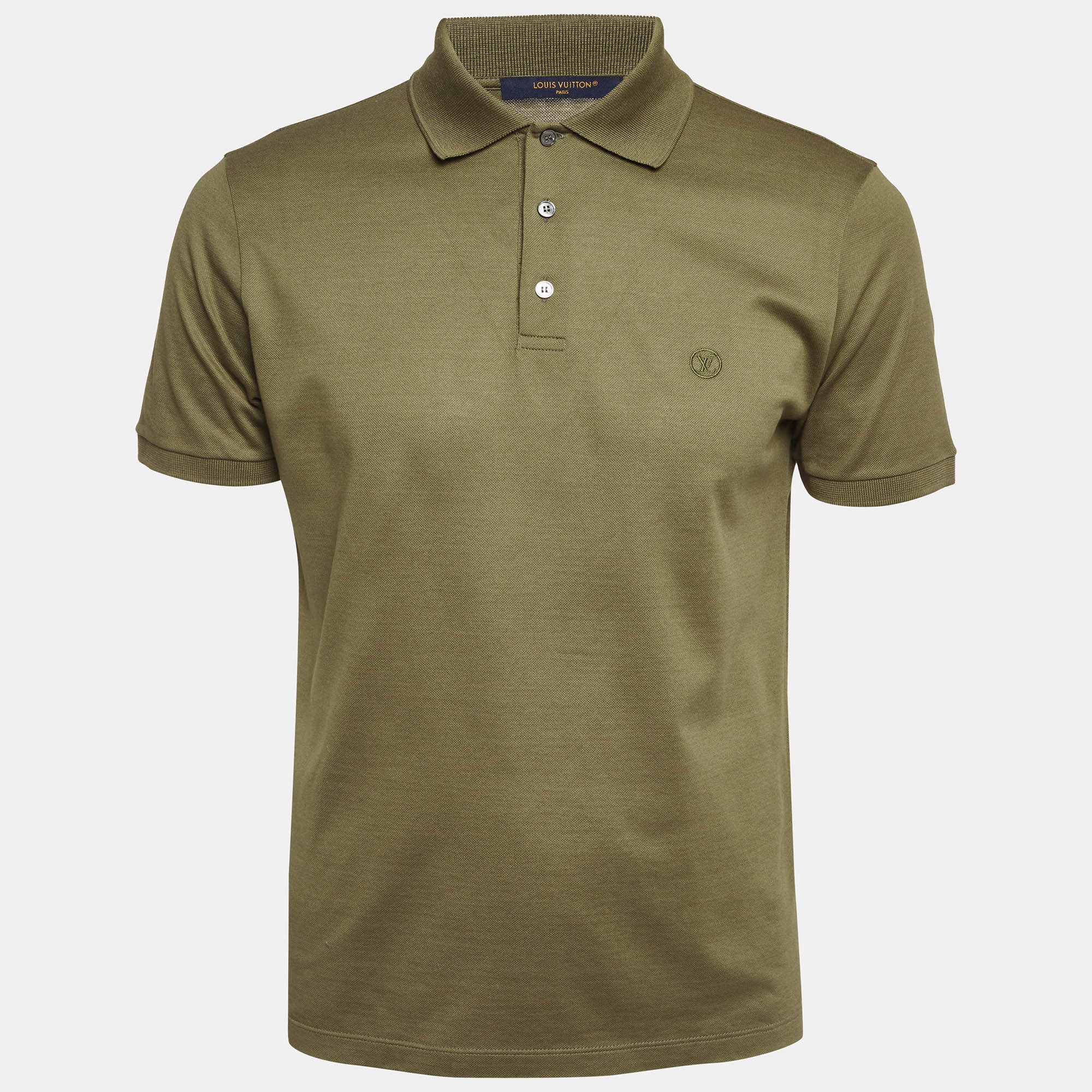 Pre Owned Louis Vuitton Olive Green Jersey Polo T-Shirt M
