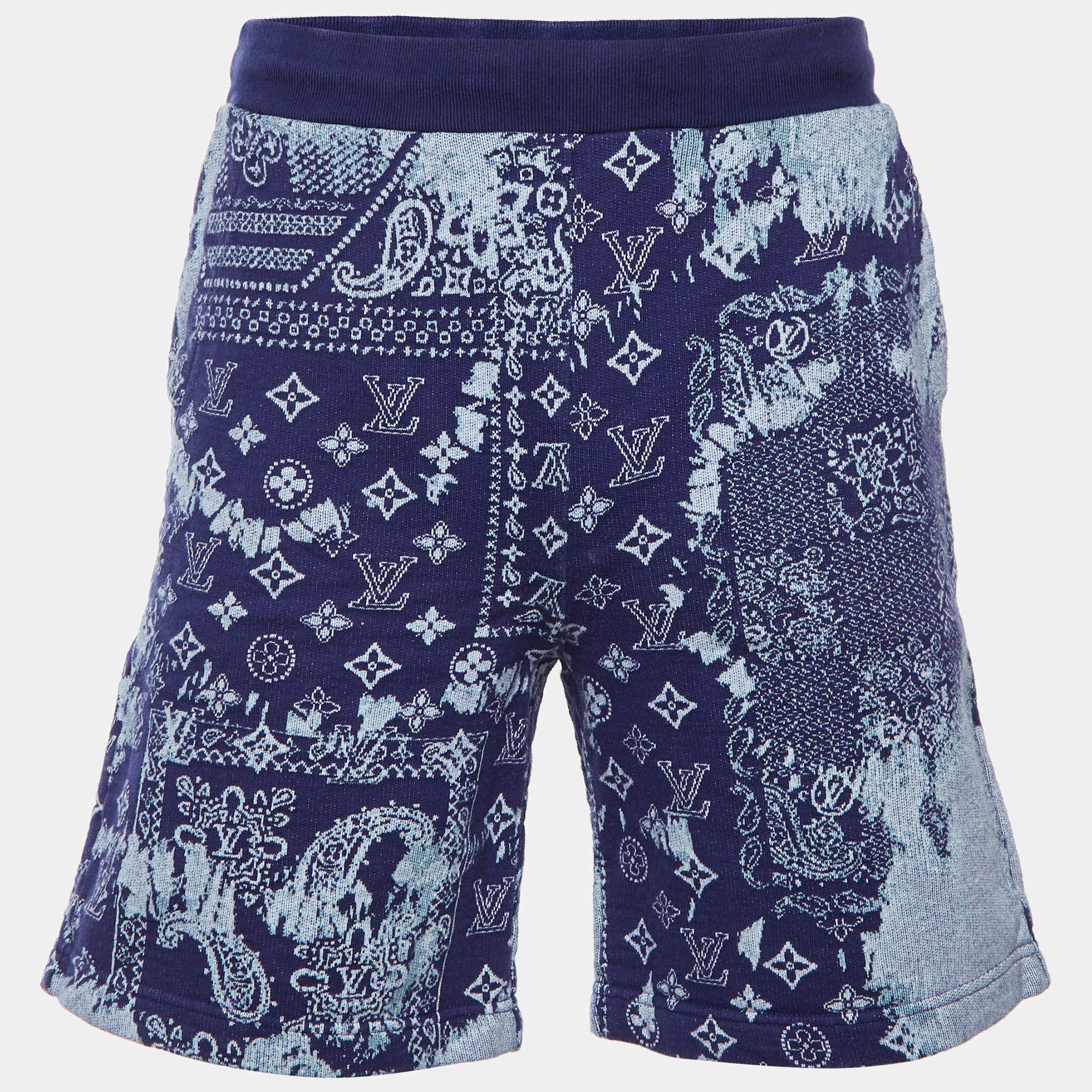 Pre Owned Louis Vuitton Blue Jacquard Knit Shorts M