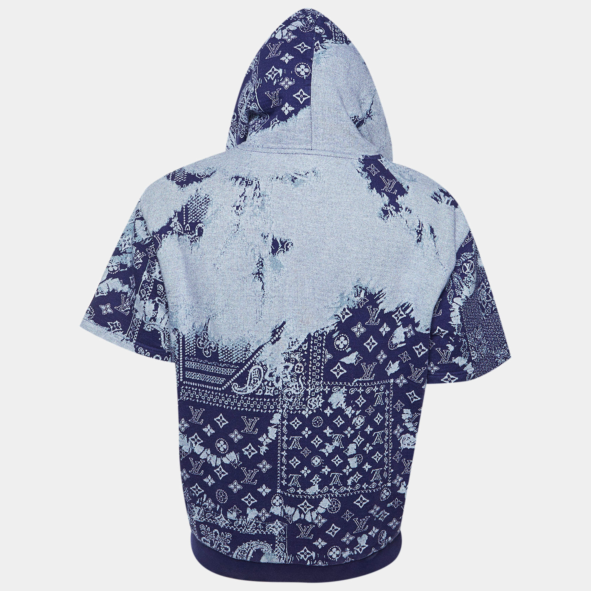Louis Vuitton Blue/White Monogram Cotton Jacquard Bandana Hoodie L