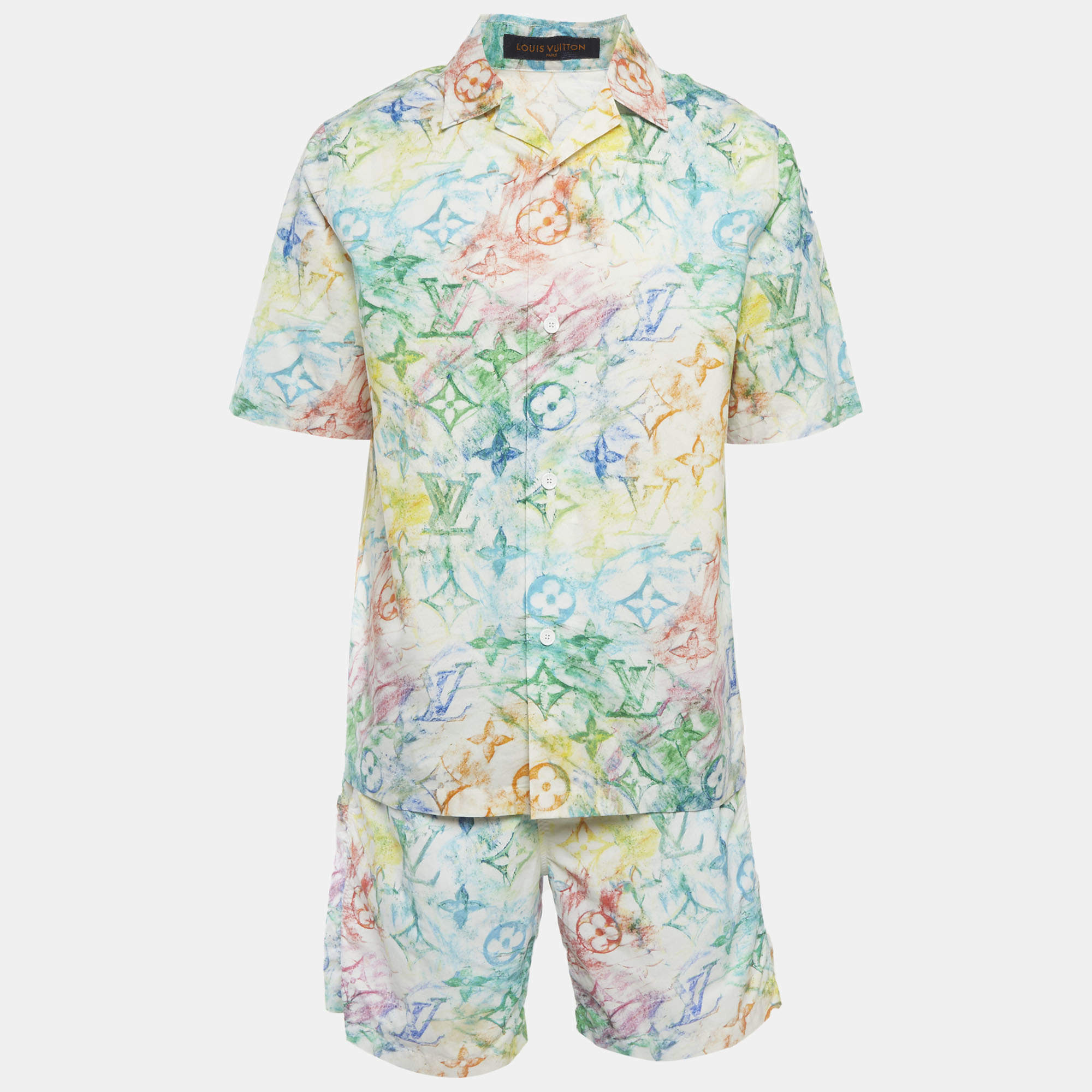 Pre Owned Louis Vuitton Multicolour Crayon Monogram Cotton Shirt and Swim Shorts Set L