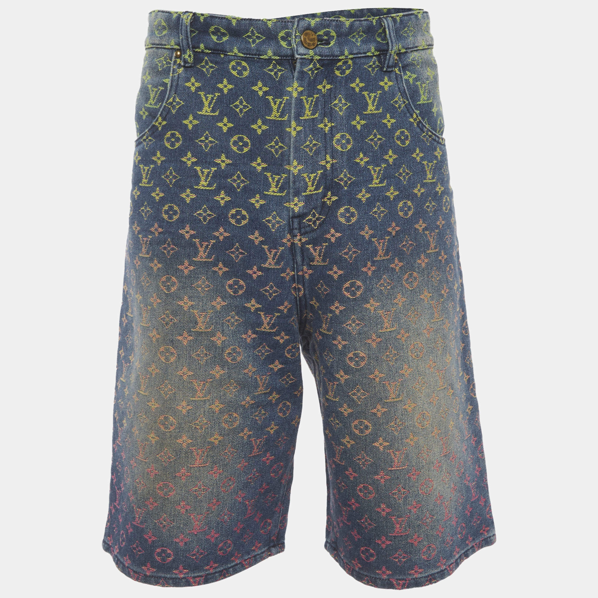 Pre Owned Louis Vuitton Blue Rainbow Monogram Denim Shorts M