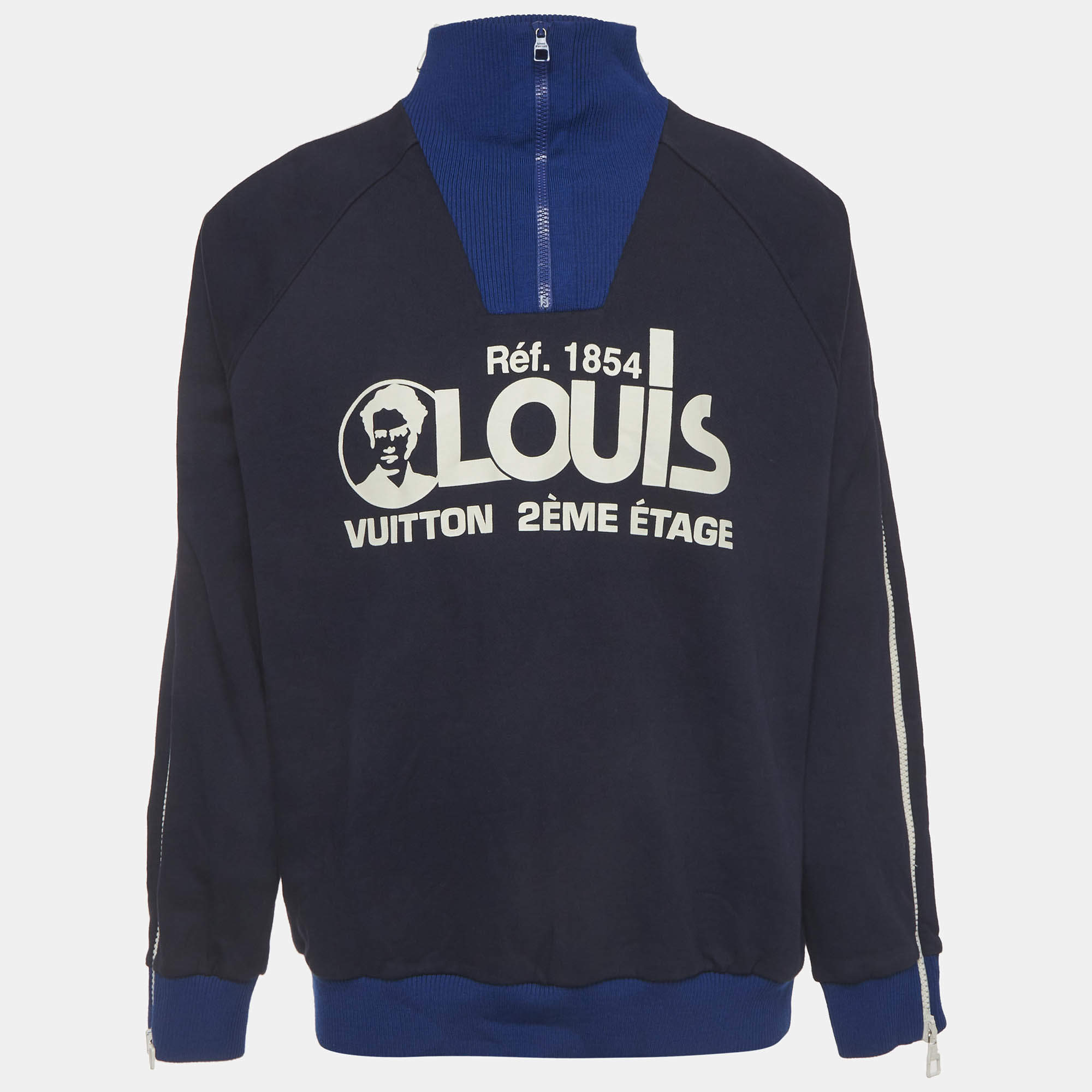 مملوكة مسبقًا Louis Vuitton Navy Blue Cotton Knit Multi Zipped Sweatshirt XL