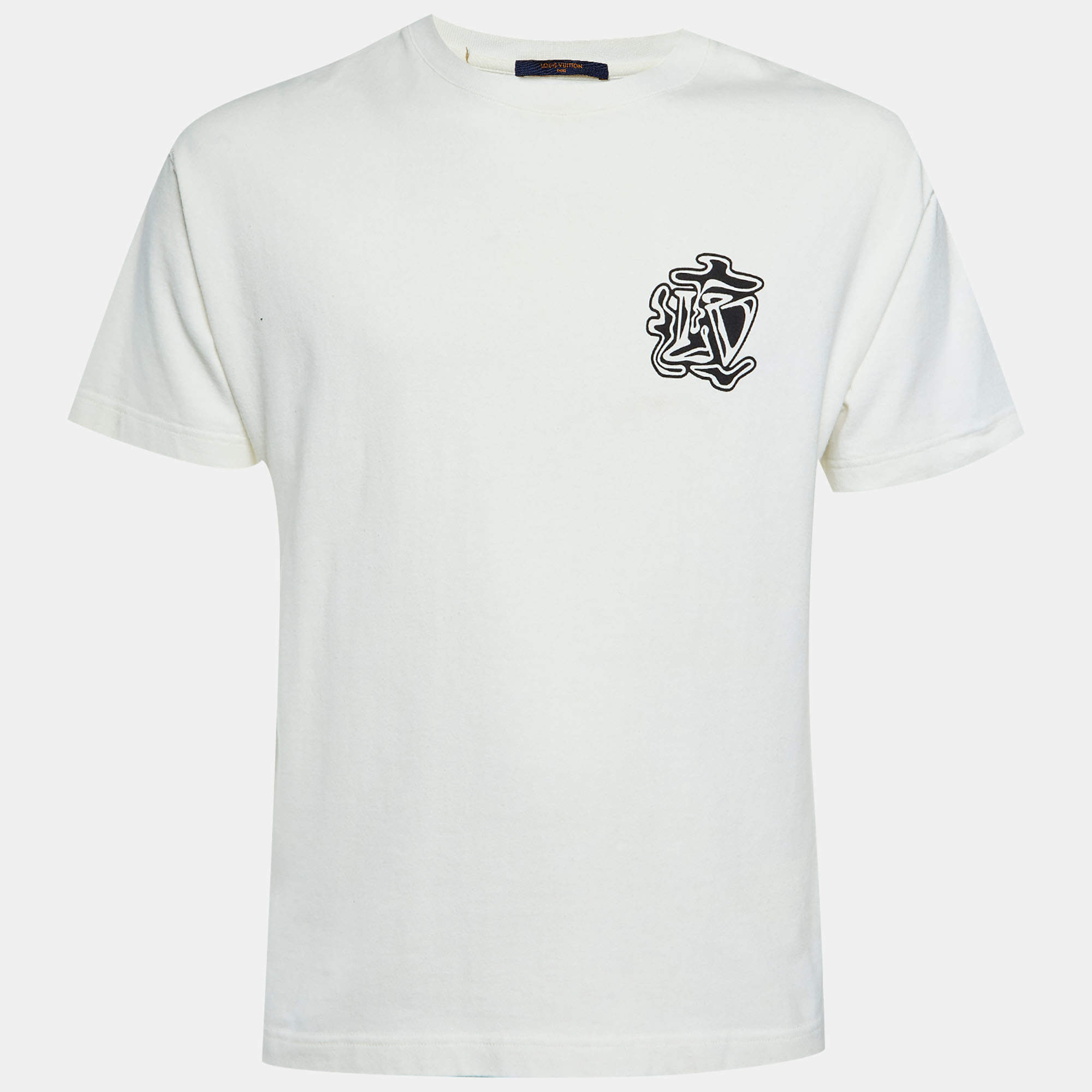 Pre Owned Louis Vuitton White Smoke Logo Print Cotton Crew Neck T-Shirt S