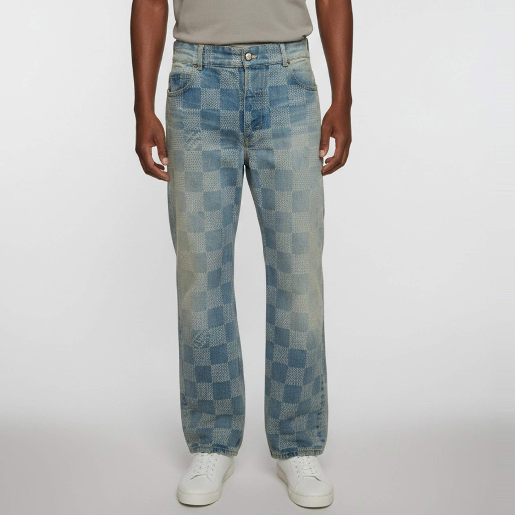 Pre Owned Louis Vuitton Blue Denim Damier Skate Jeans XL/ Waist 37"
