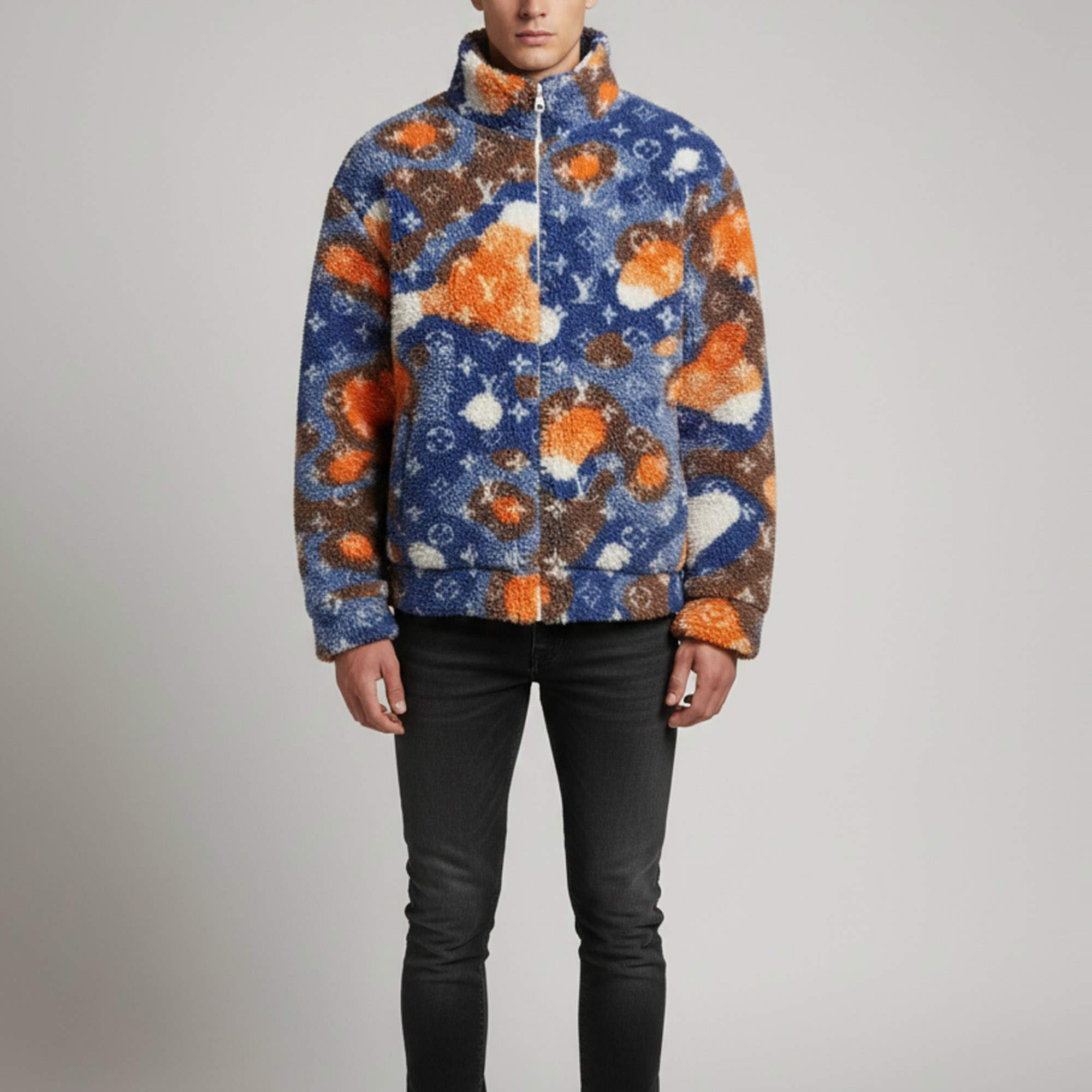 Pre Owned Louis Vuitton Blue/Orange Camo Monogram Fleece Blouson XXL