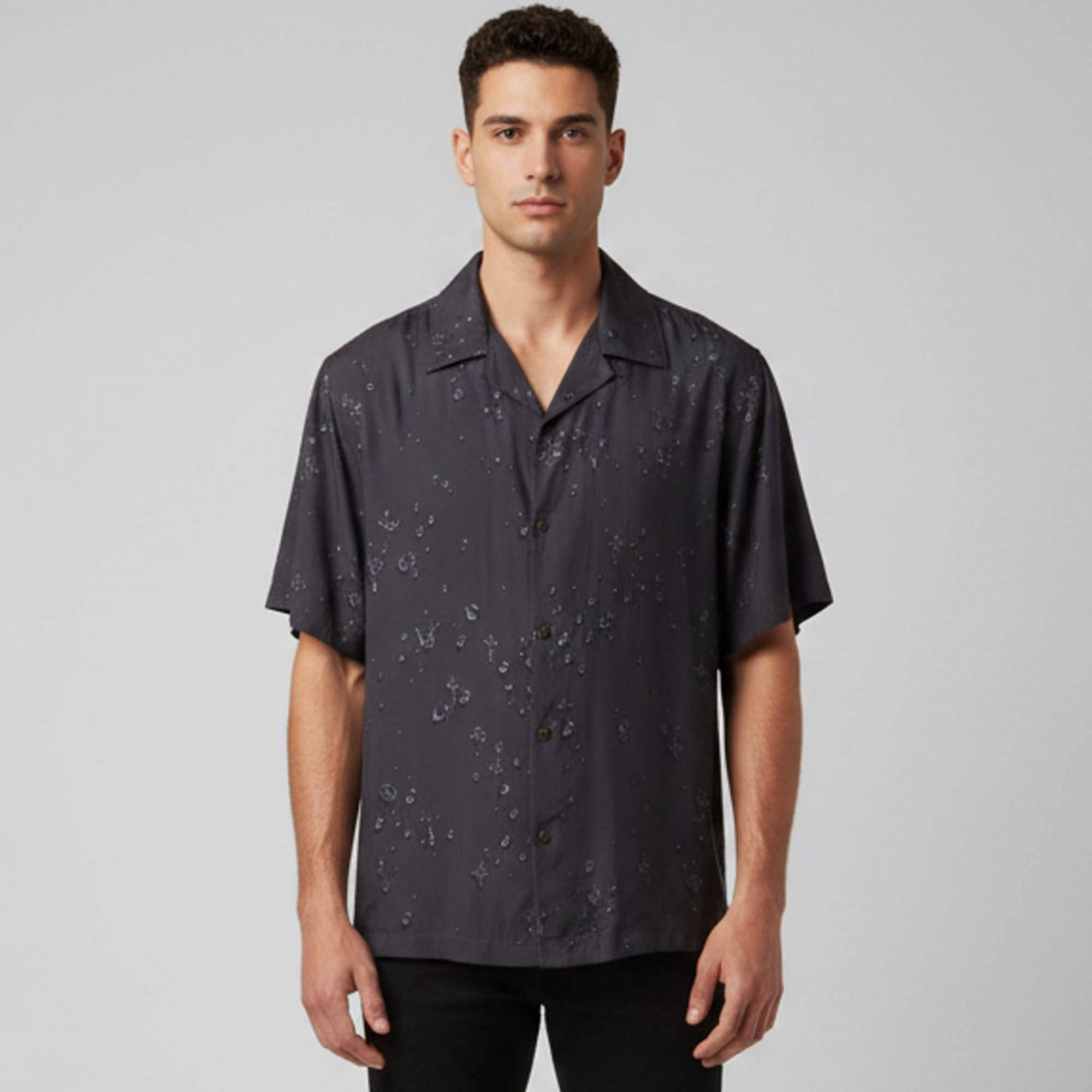 Pre Owned Louis Vuitton Grey Monogram Print Silk Short Sleeve Shirt XL