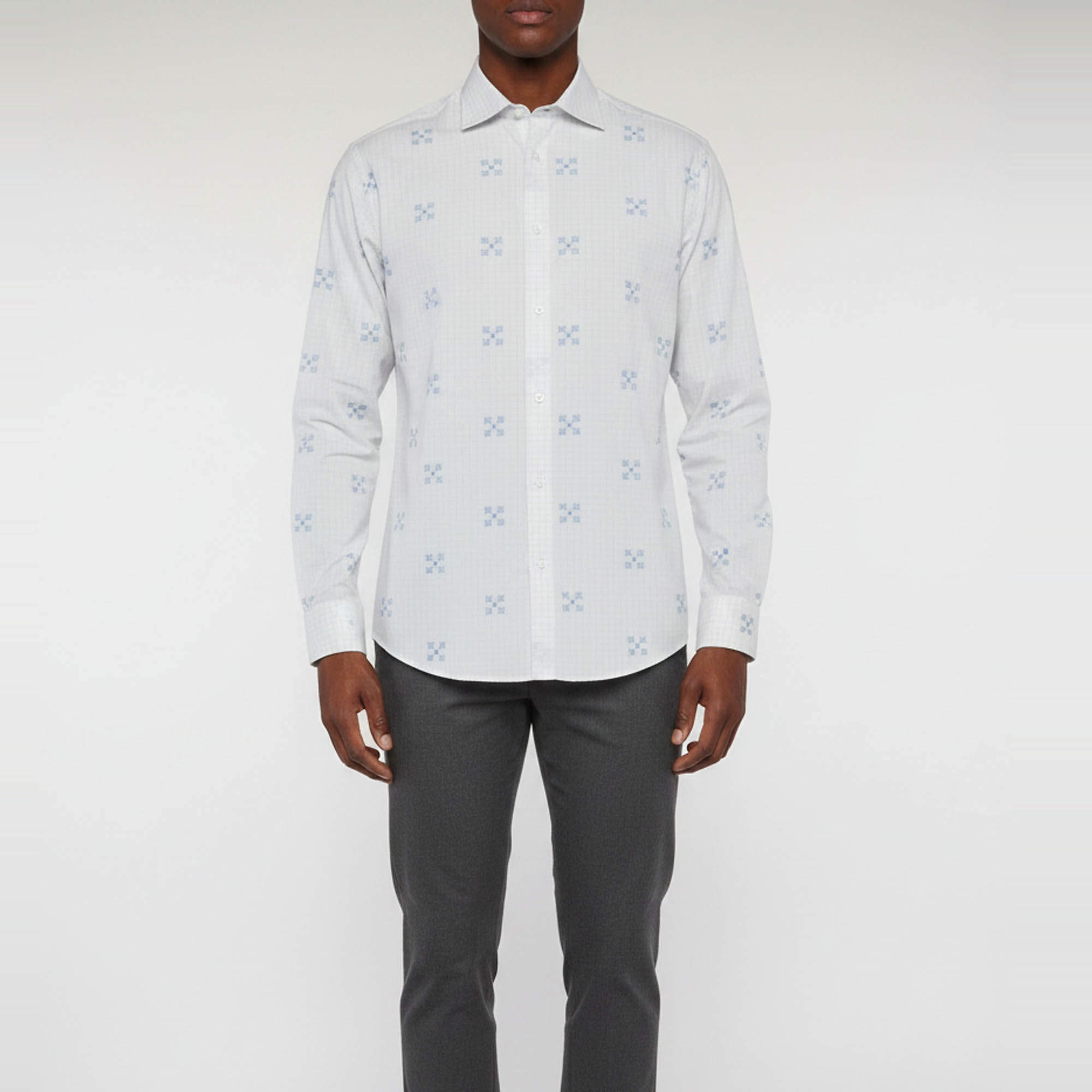Pre Owned Louis Vuitton White Check Monogram Pattern Slim Fit Shirt XL