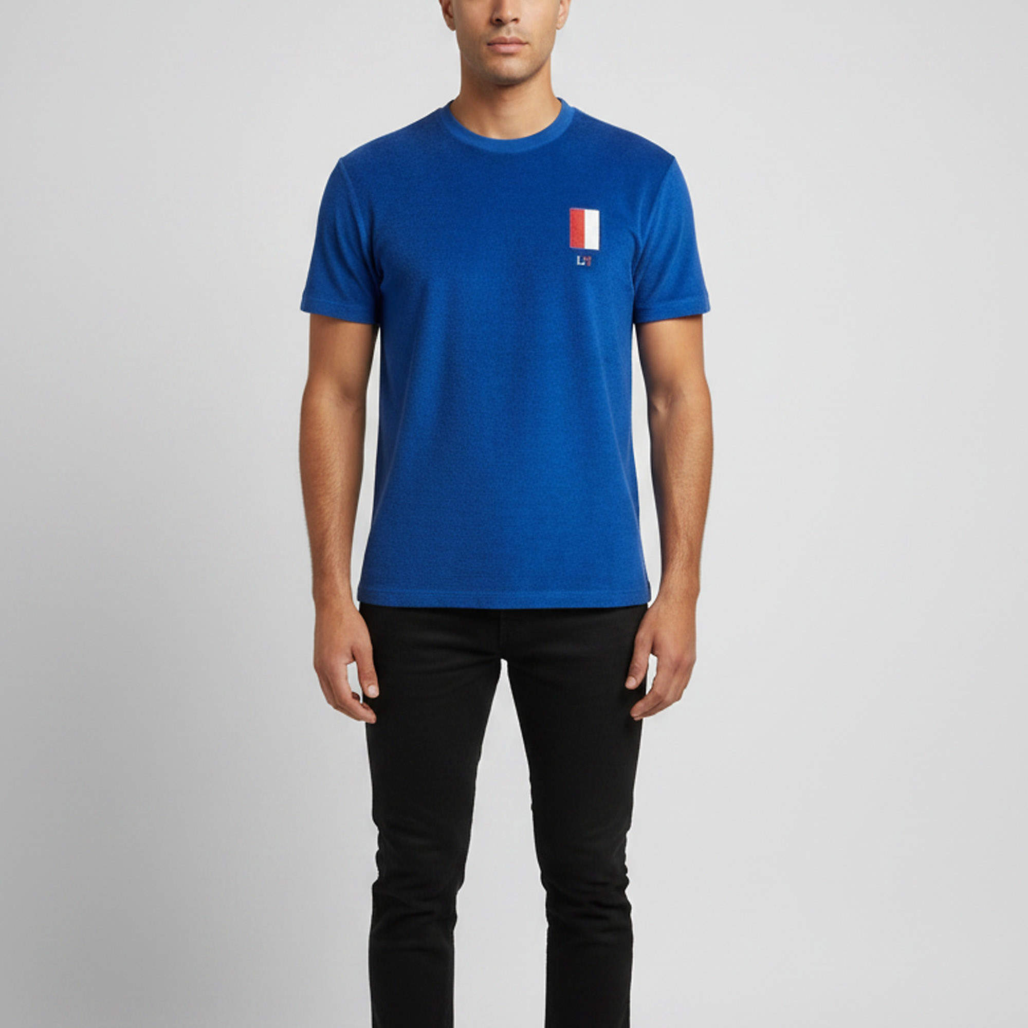 Pre Owned Louis Vuitton Blue France Flag Embroidered Terry T-Shirt M