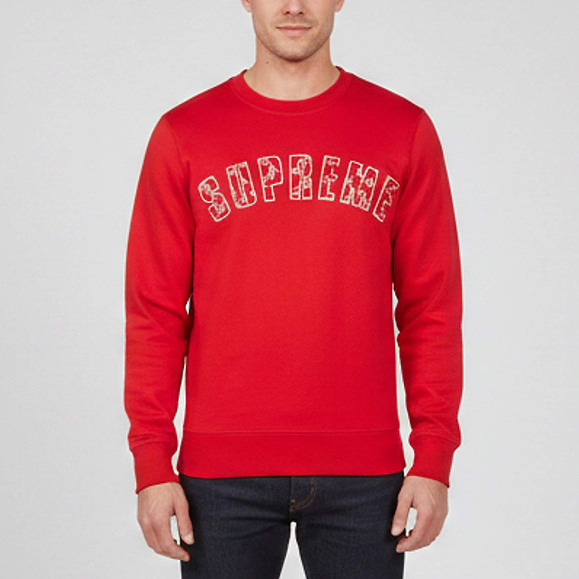 Pre Owned Louis Vuitton Red Supreme Arc Logo Cotton Crewneck Sweatshirt XS