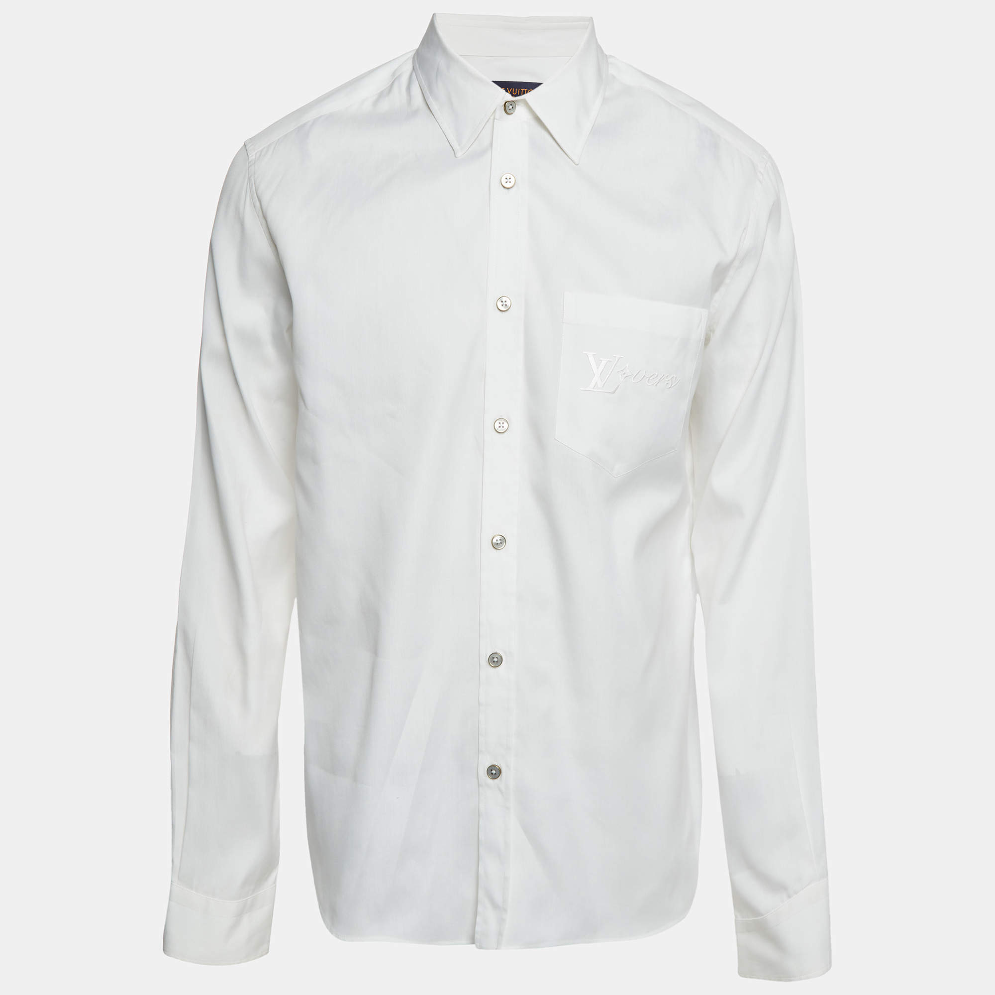 مملوكة مسبقًا Louis Vuitton White VLovers Embroidered Cotton Shirt L