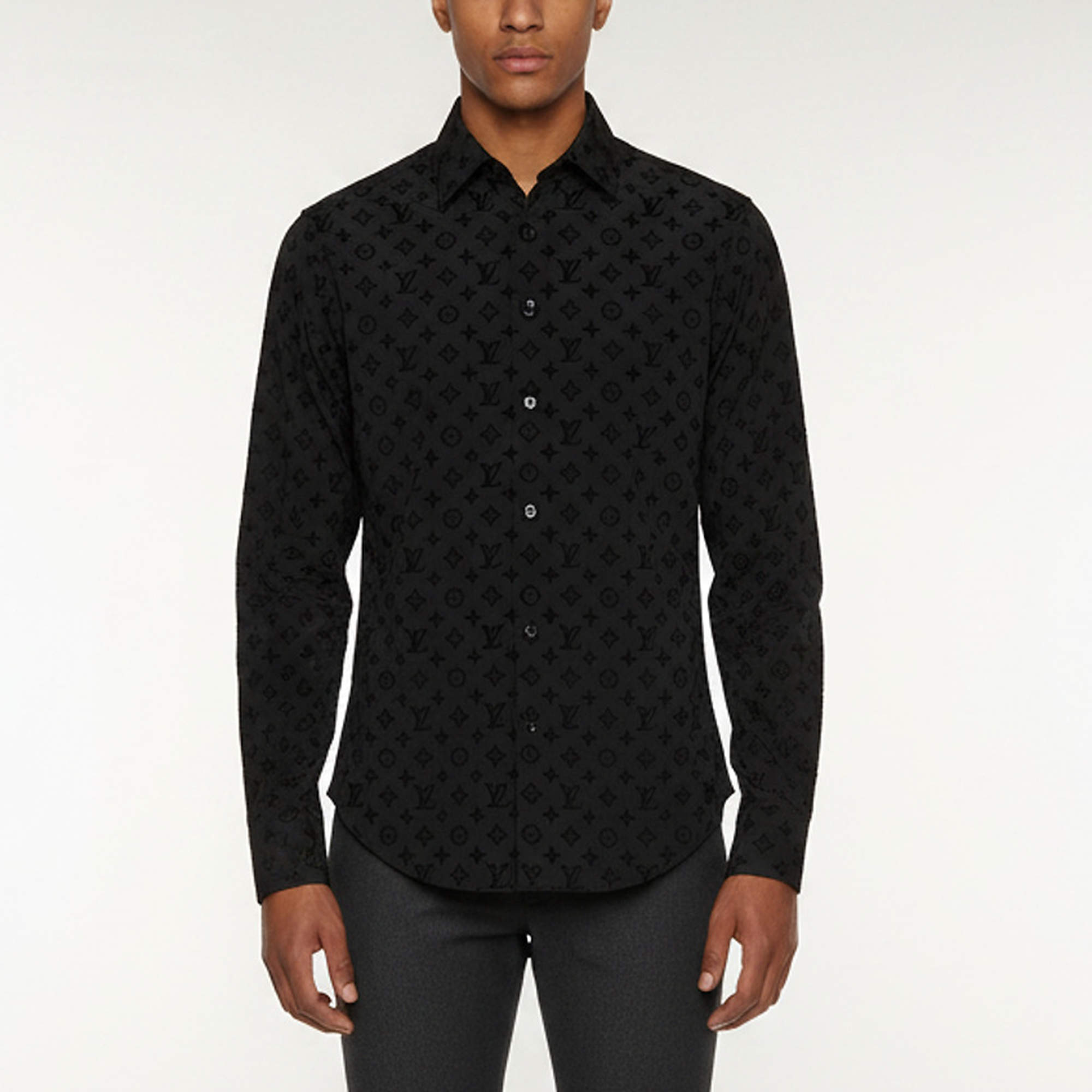Pre Owned Louis Vuitton Black Monogram Jacquard Long Sleeve Shirt L