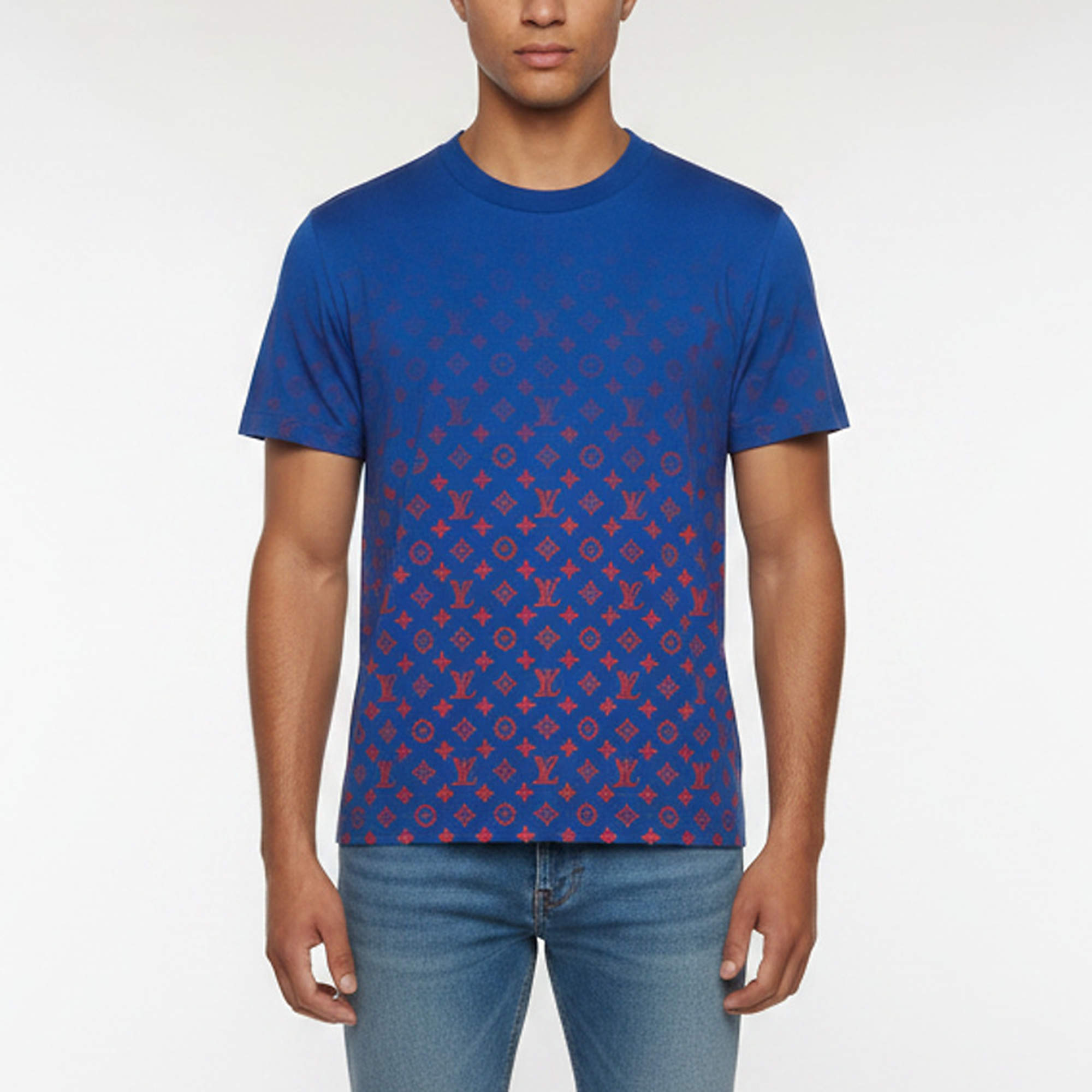 Pre Owned Louis Vuitton Blue/Red Gradient Monogram Jersey T-Shirt S