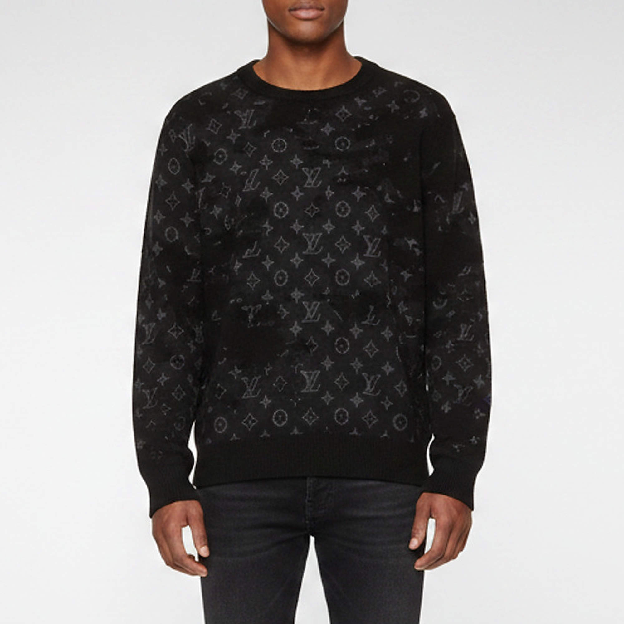 Pre Owned Louis Vuitton Black Distressed Monogram Wool Blend Sweater XL