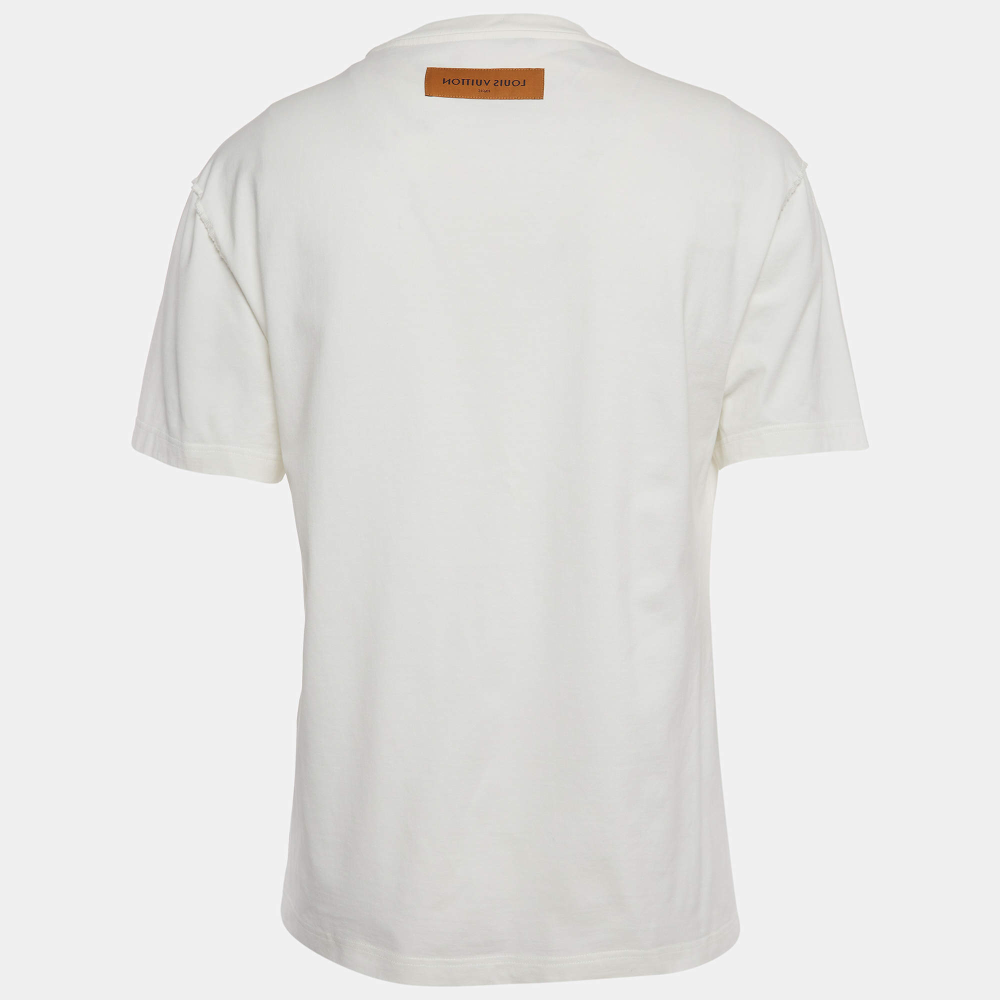 Louis Vuitton White Cotton Logo Jacquard Knit T-Shirt M Louis