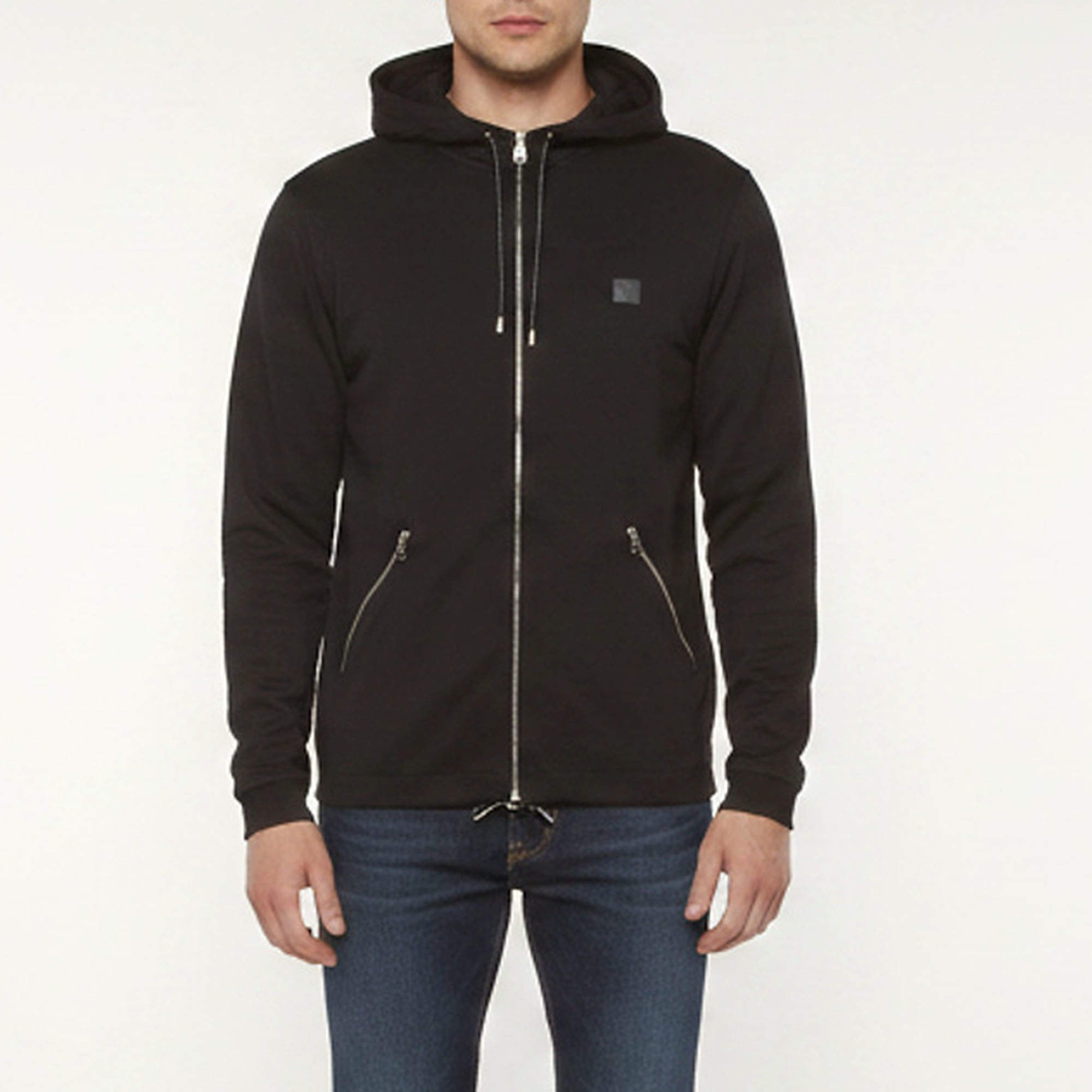 Pre Owned Louis Vuitton Navy Blue Logo Patch Jersey Zip-Up Hoodie M