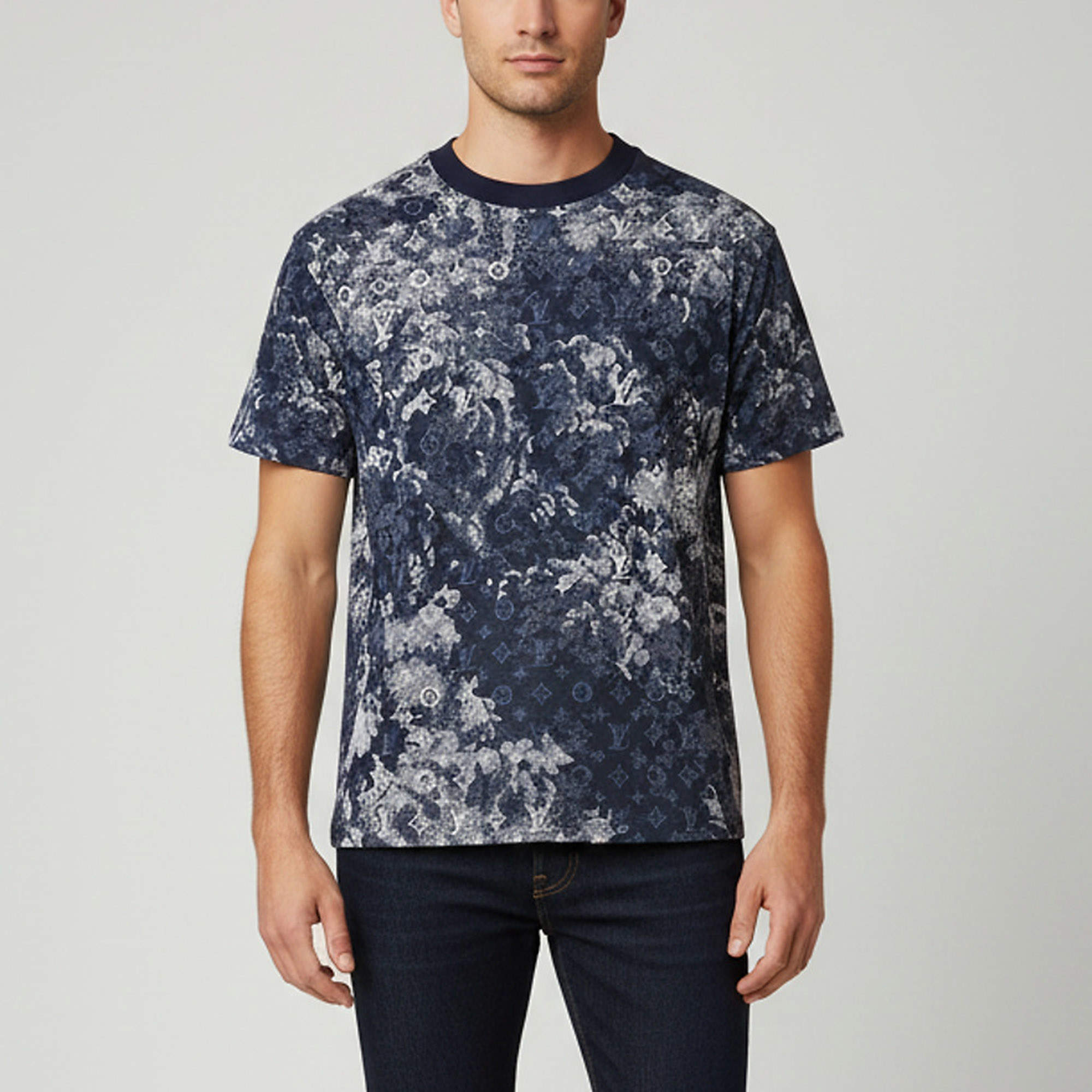 Pre Owned Louis Vuitton Navy Blue Cotton Pique Tapestry Monogram T-Shirt L