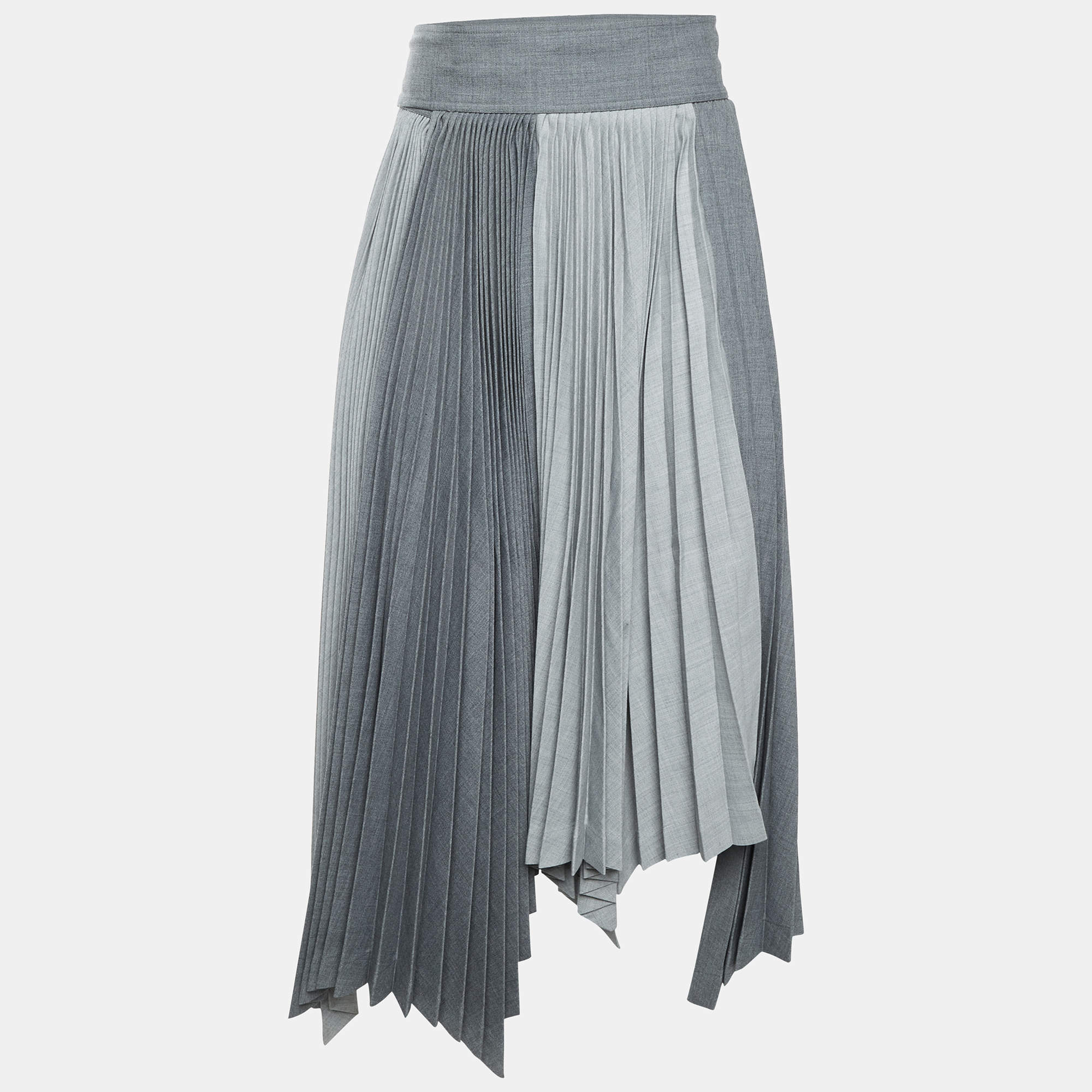 Pre Owned Louis Vuitton Grey Pleated Wool Blend Asymmetric Wrap Midi Skirt M