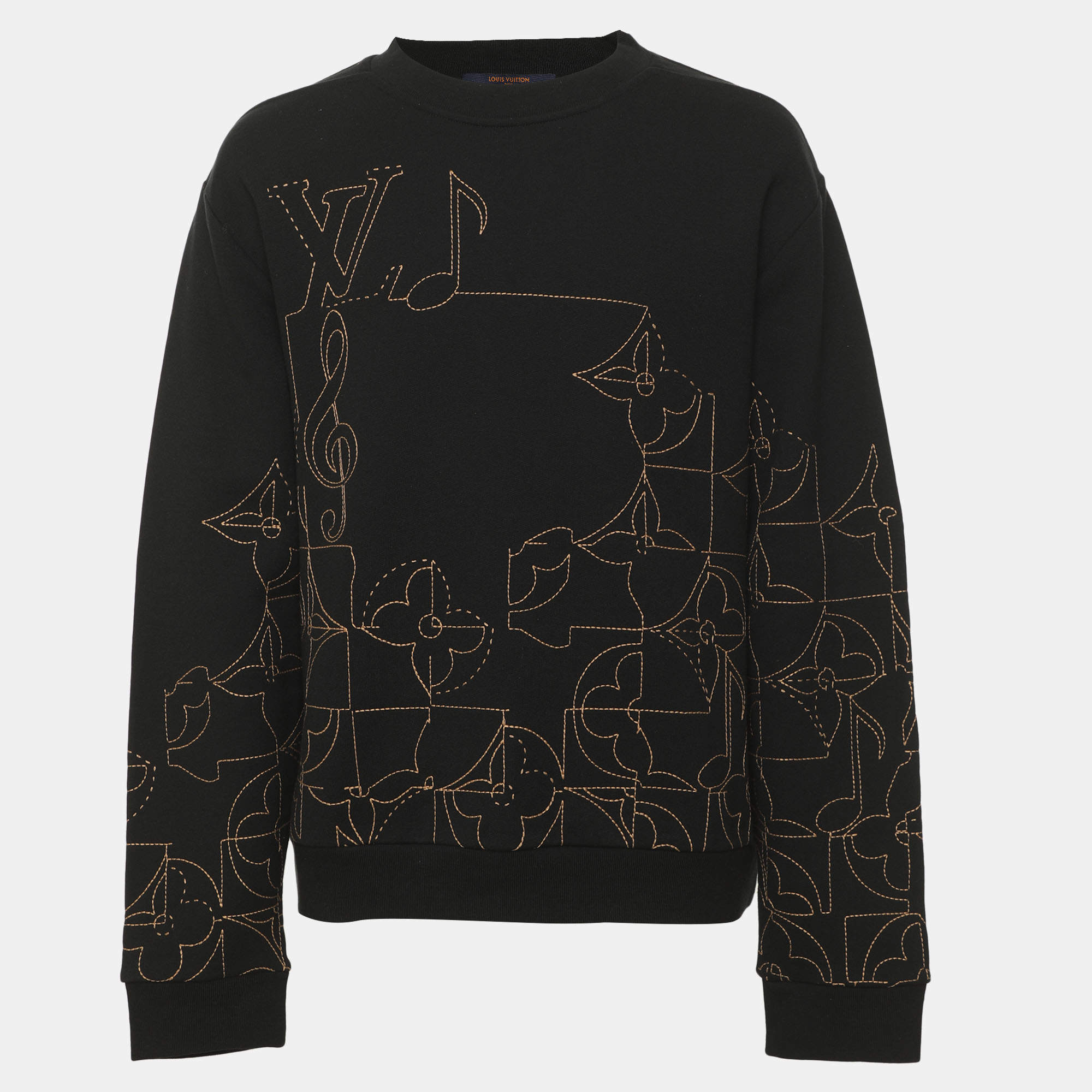 مملوكة مسبقًا Louis Vuitton Black Jersey Music Line Embroidered Sweater L