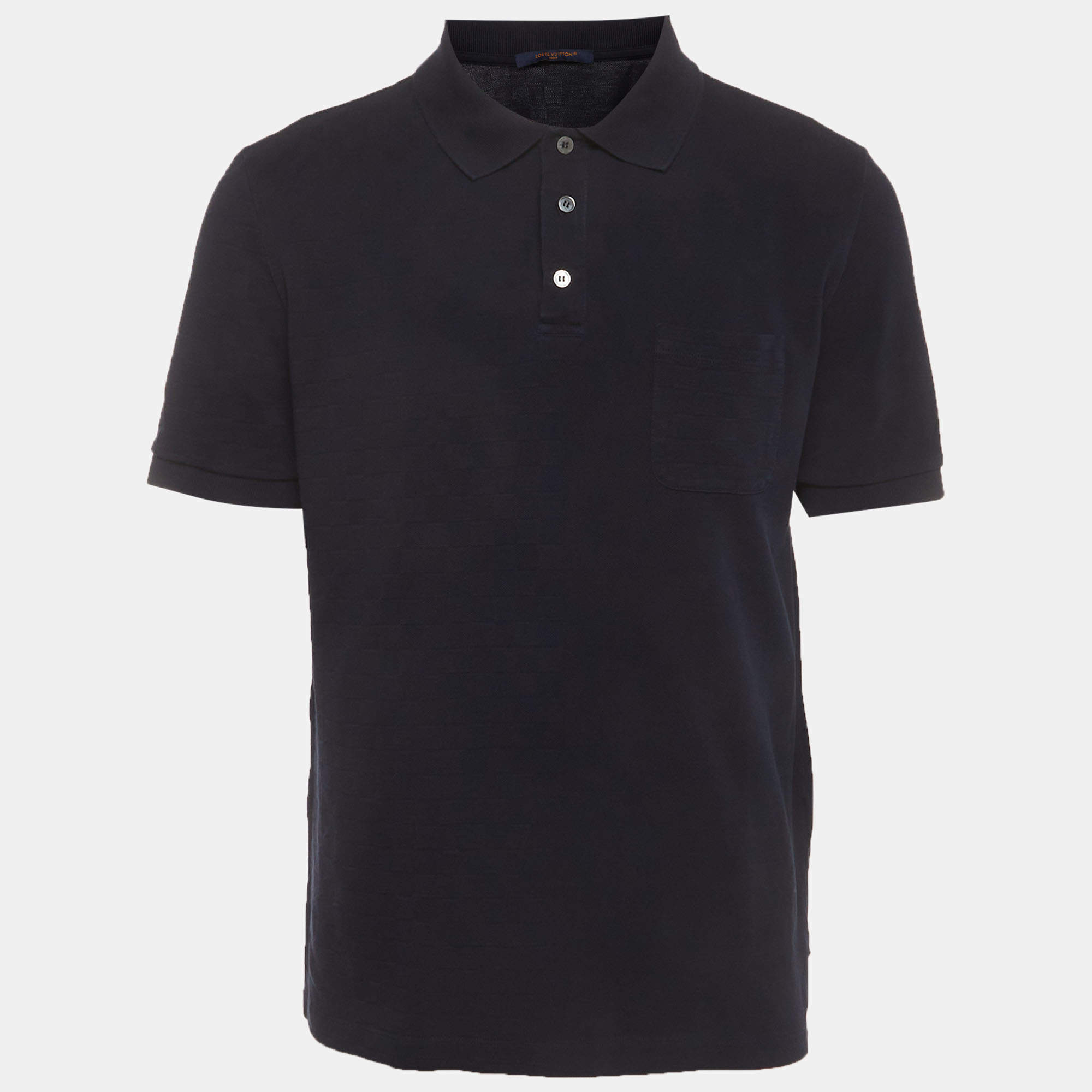 Pre Owned Louis Vuitton Navy Blue Damier Pattern Pique Cotton Polo T-Shirt XL