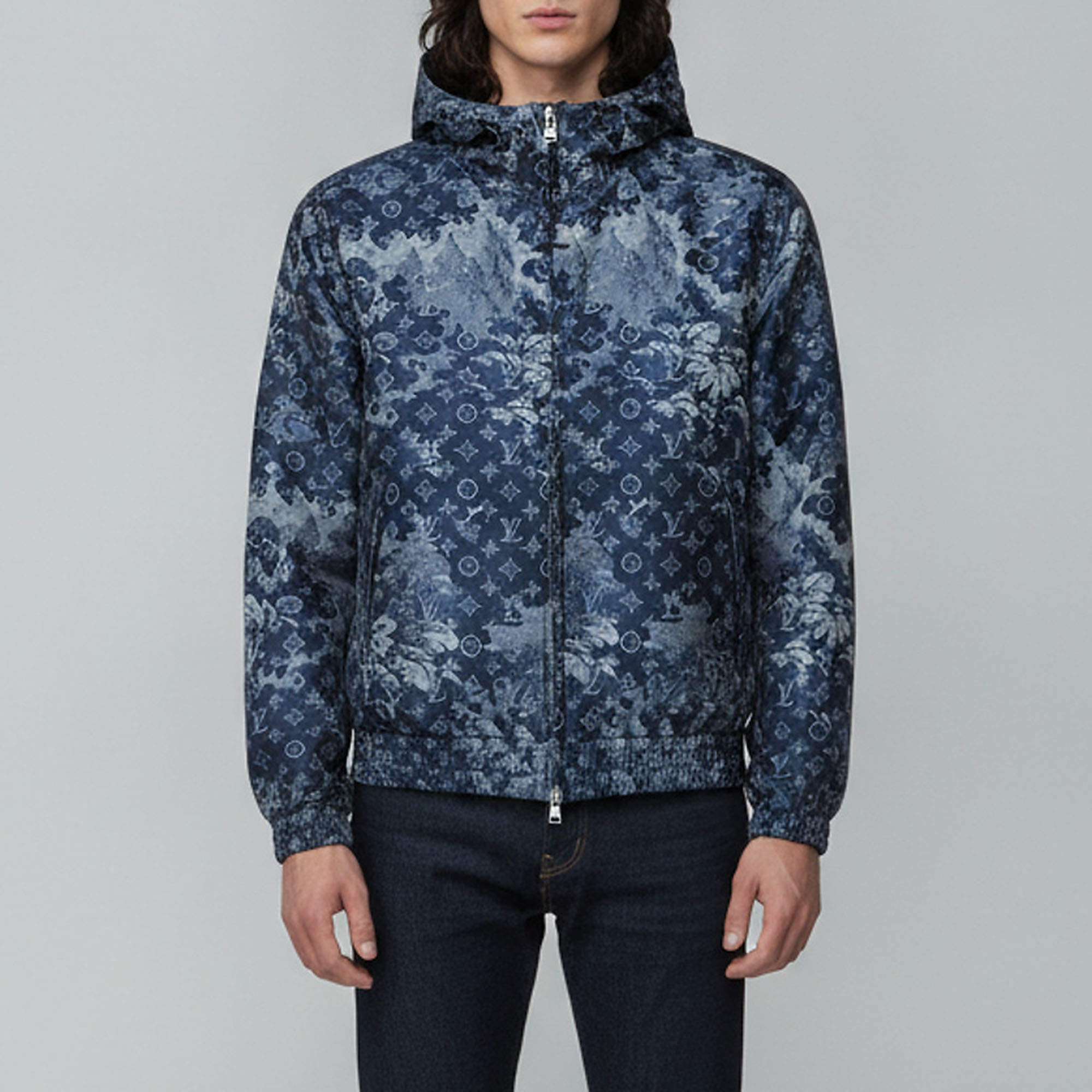 Pre Owned Louis Vuitton Navy Blue Monogram Tapestry Windbreaker Jacket L