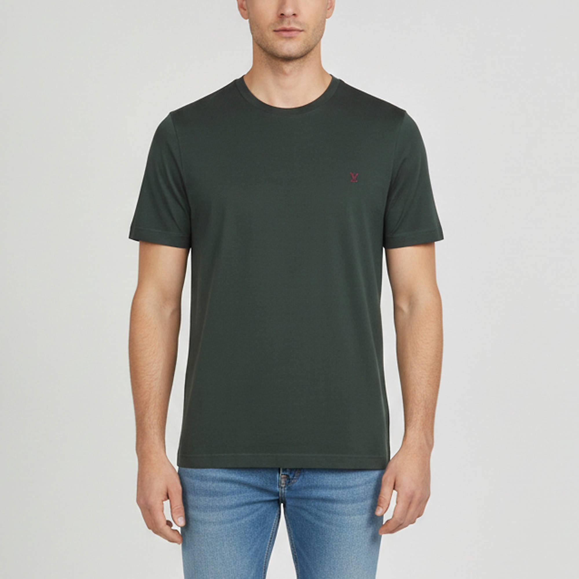 Pre Owned Louis Vuitton Green Logo Embroidered Jersey Crewneck T-Shirt XL