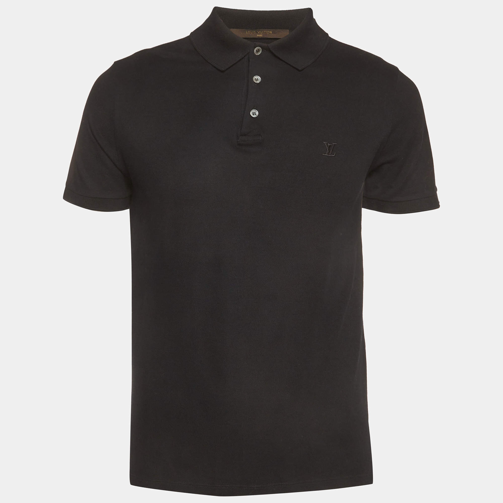 Pre Owned Louis Vuitton Black Logo Embroidered Piqué Knit Polo T-Shirt M